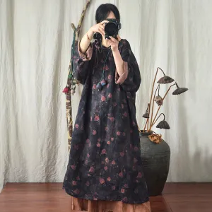Emery Rose Dresses Loose Frog Buckle Robe Super Loose Floral Dress