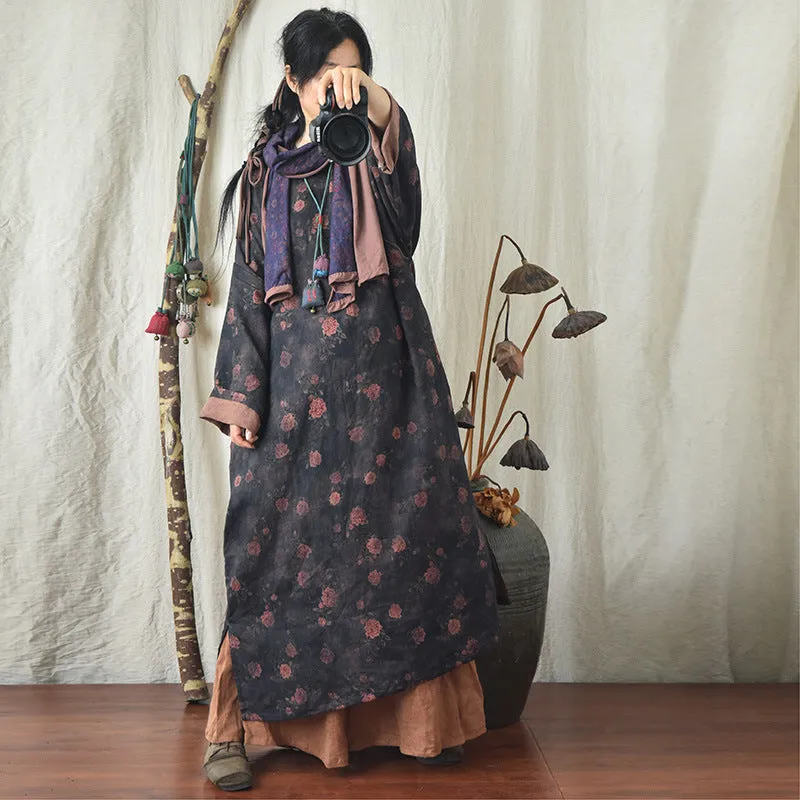 Emery Rose Dresses Loose Frog Buckle Robe Super Loose Floral Dress