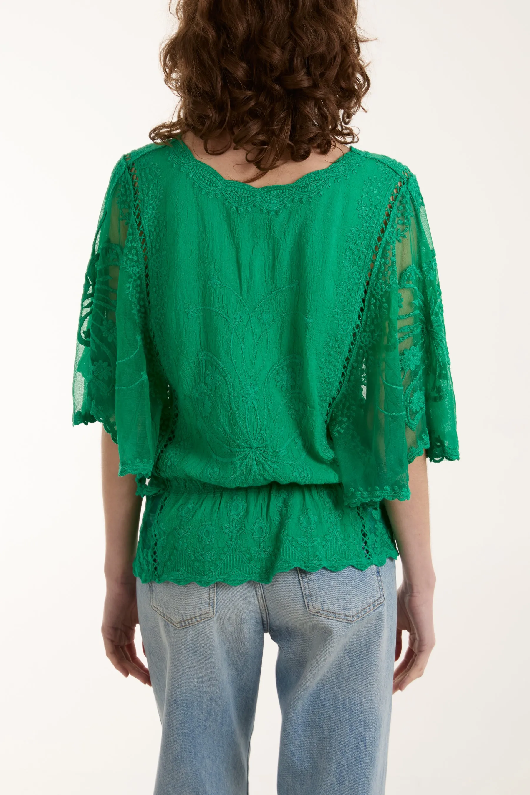 Floral Lace Butterfly Sleeve Blouse