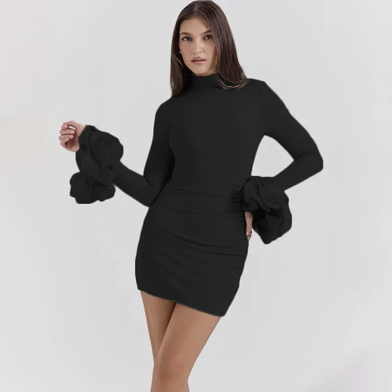 Flower Ruffle Flare Sleeve Mini Dress