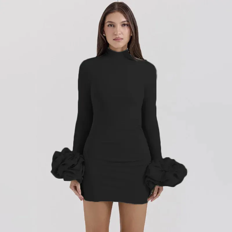 Flower Ruffle Flare Sleeve Mini Dress