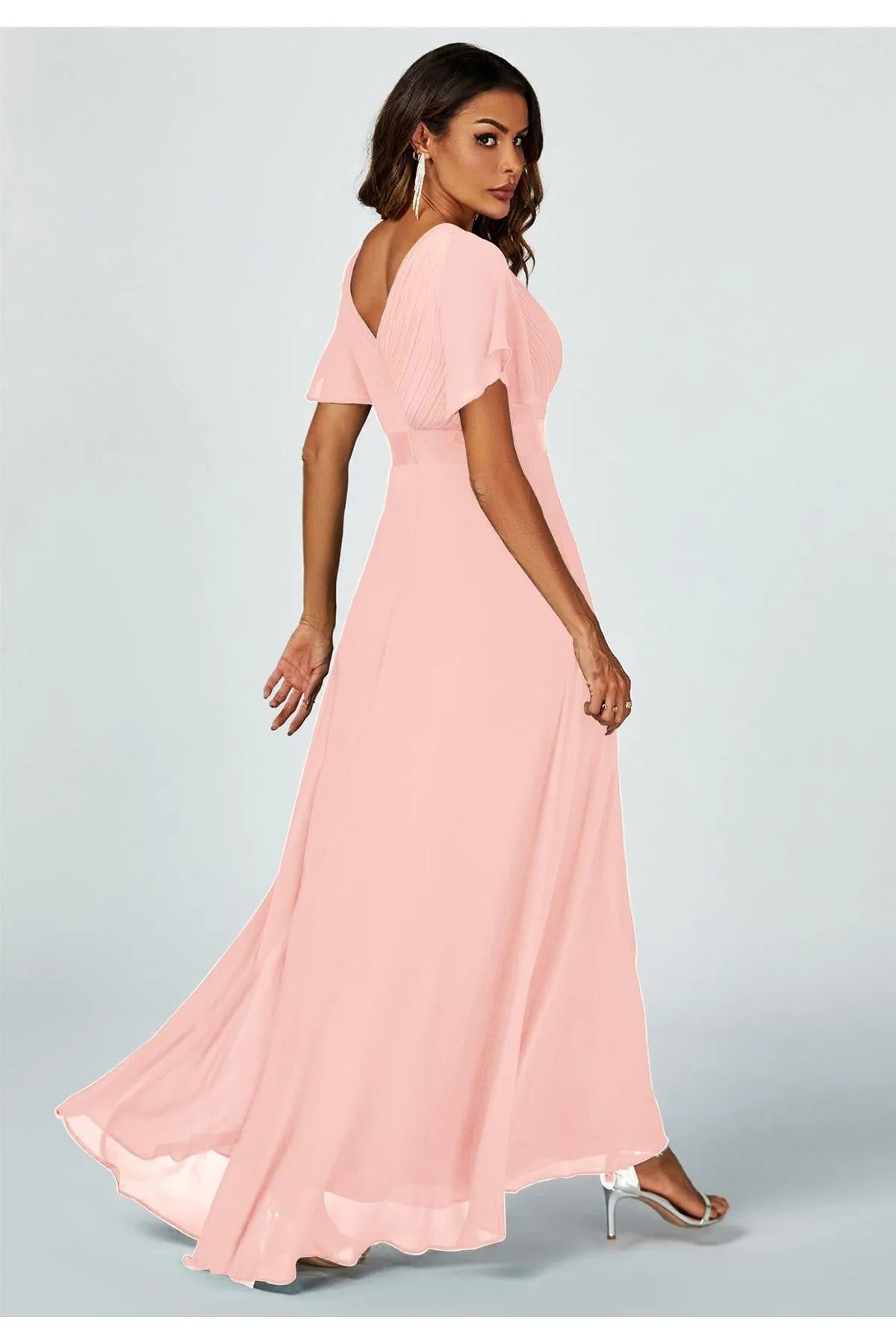 FS Collection Angel Sleeves Empire Waist Bridesmaid Dress In Pink
