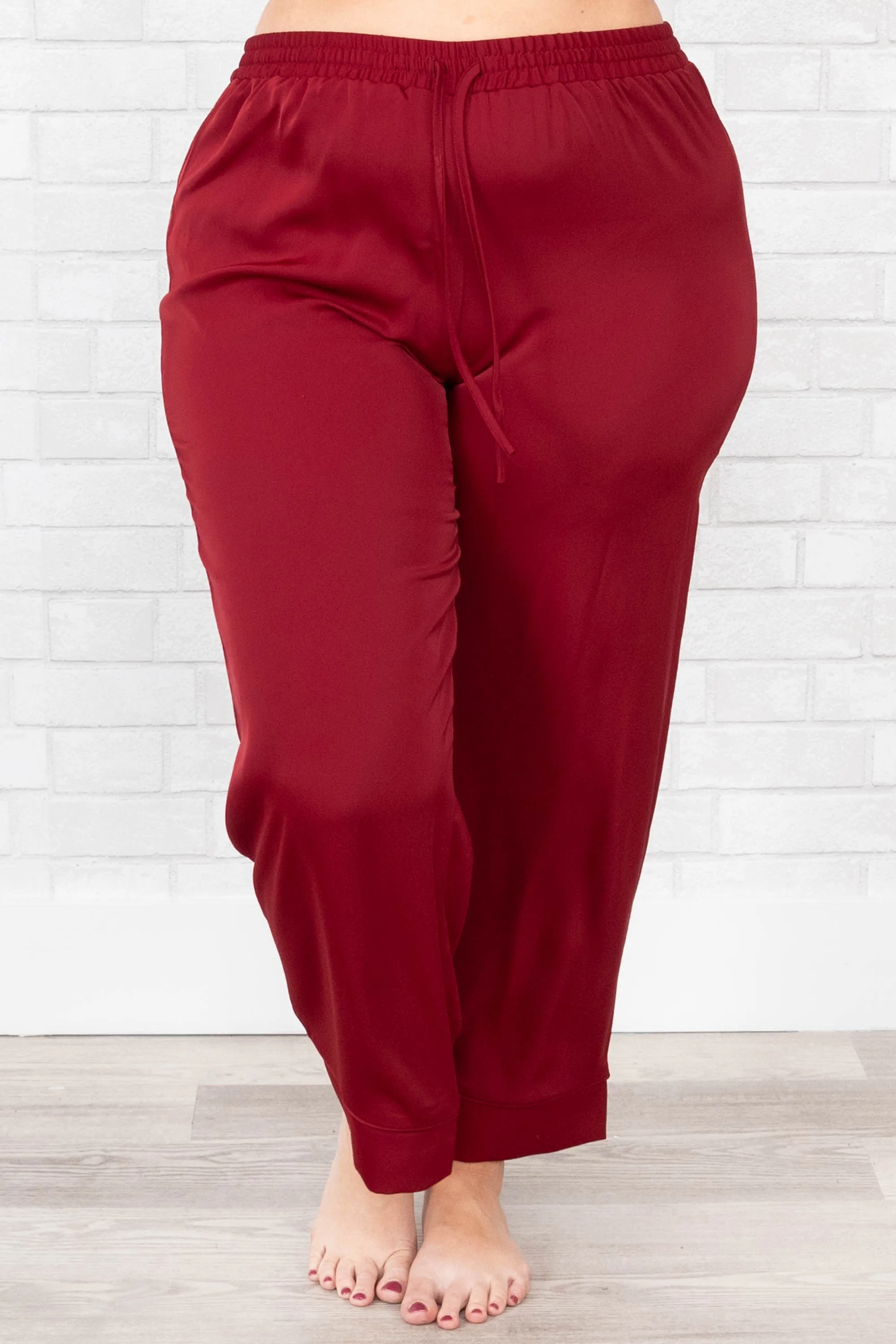 Get Glowing Silky Satin Sleep Pant, Wine