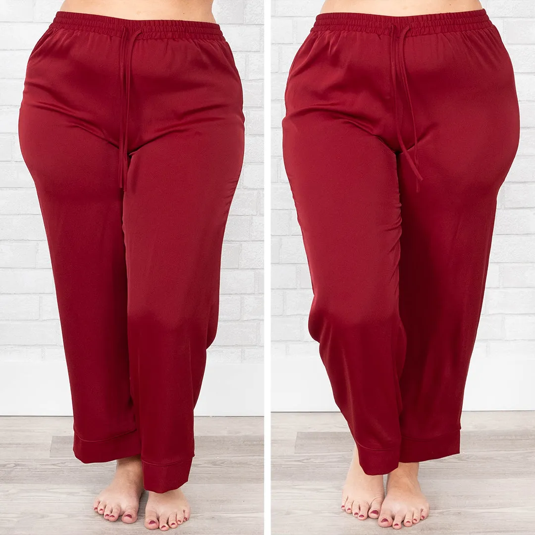 Get Glowing Silky Satin Sleep Pant, Wine