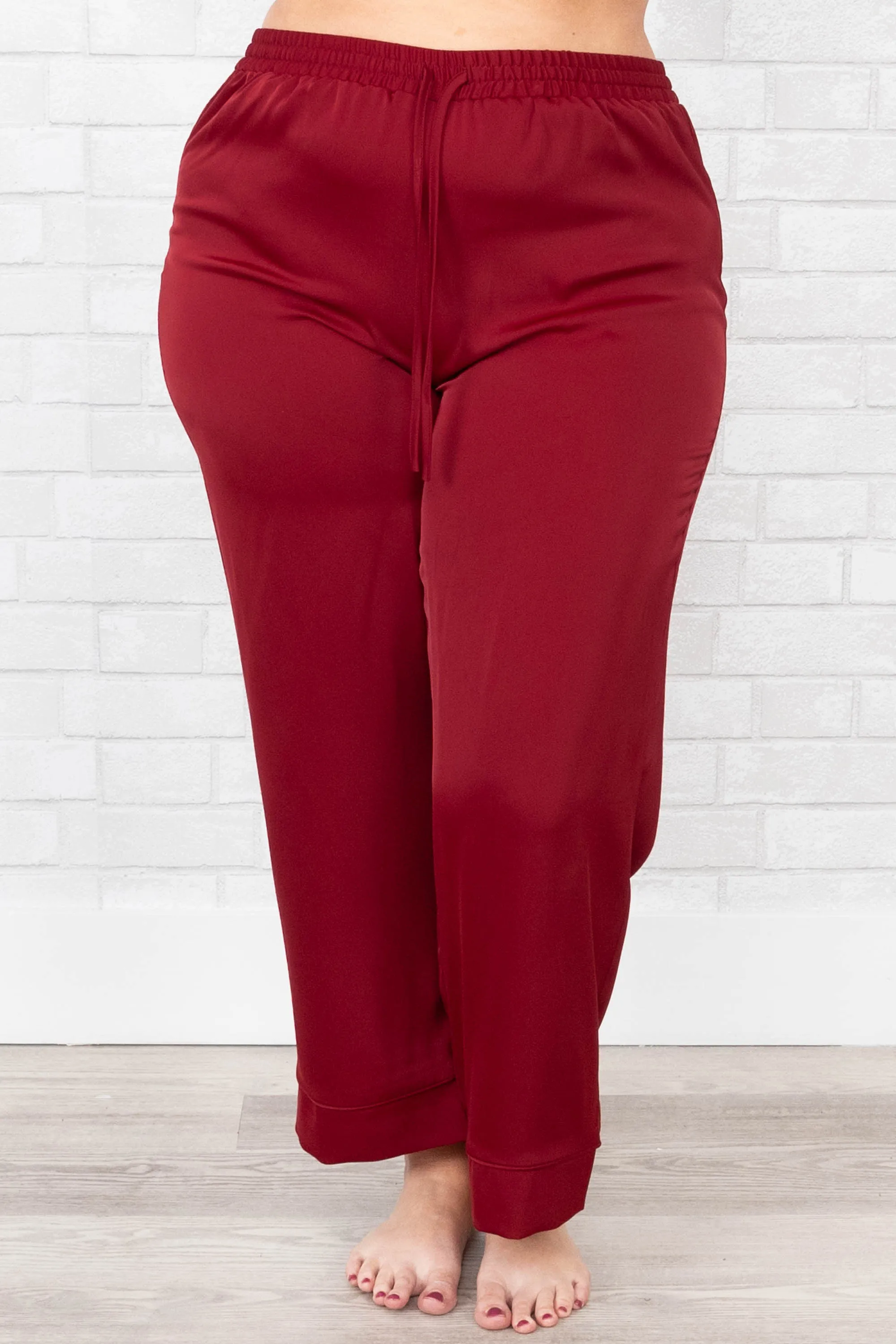 Get Glowing Silky Satin Sleep Pant, Wine