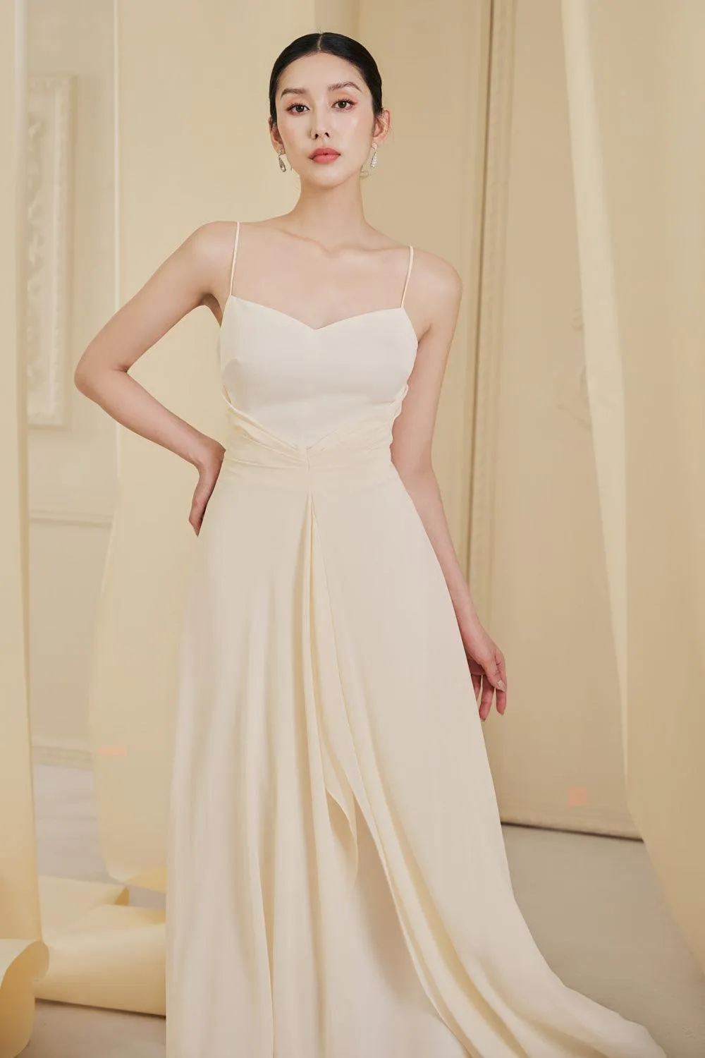 Goldie Asymmetric Semi-Heart Neck Chiffon Floor Length Dress