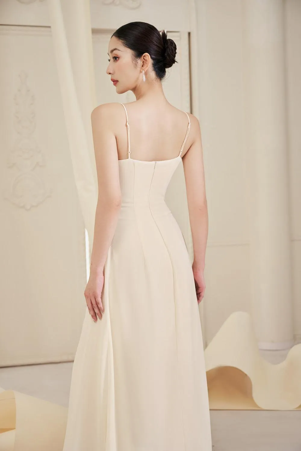 Goldie Asymmetric Semi-Heart Neck Chiffon Floor Length Dress