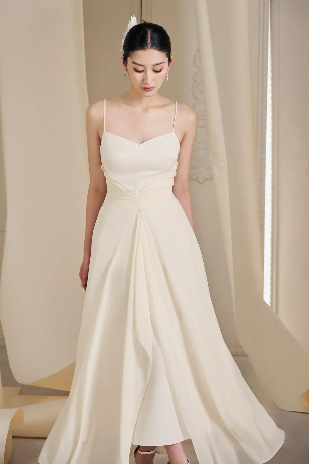 Goldie Asymmetric Semi-Heart Neck Chiffon Floor Length Dress