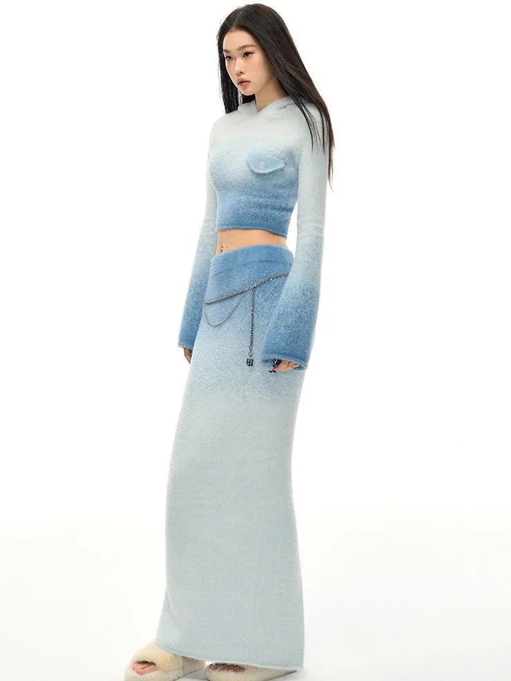 Gradation Knit Nichi Feminine Parka＆Pencil-Skirt