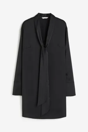 H&M Tie-detail Satin dress, black