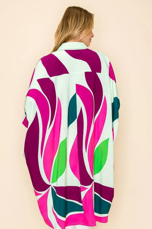 High Low Button Down Printed Top