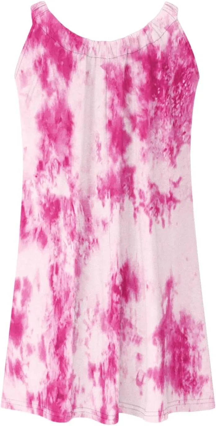 hlysgo Mini Dresses for Women 2025 Summer Tie-Dye Print Short Beach Coverup Dress Casual Loose Fit Sleeveless Mini Sundress