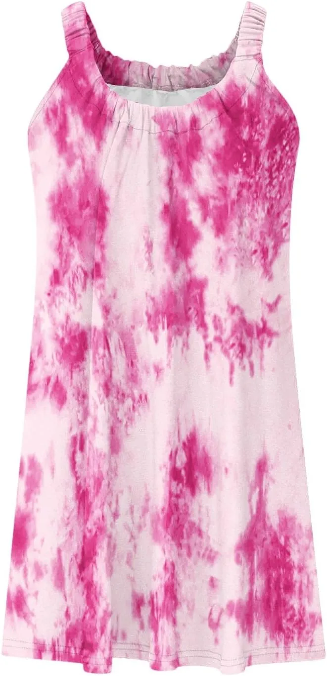 hlysgo Mini Dresses for Women 2025 Summer Tie-Dye Print Short Beach Coverup Dress Casual Loose Fit Sleeveless Mini Sundress
