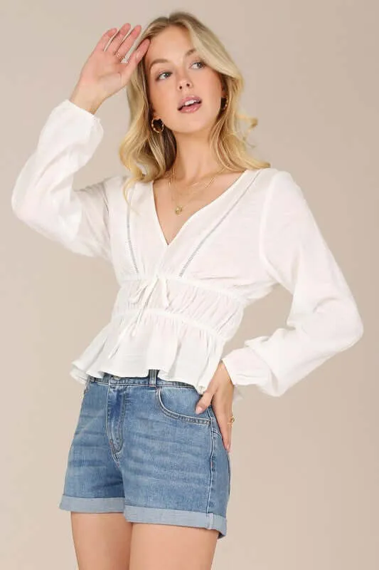 Ivory Long Sleeve Sheer Lace Top