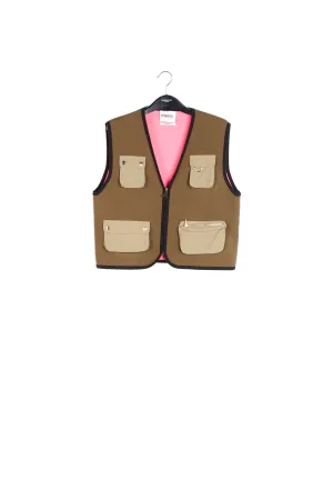 Khaki sleeveless knit jacket