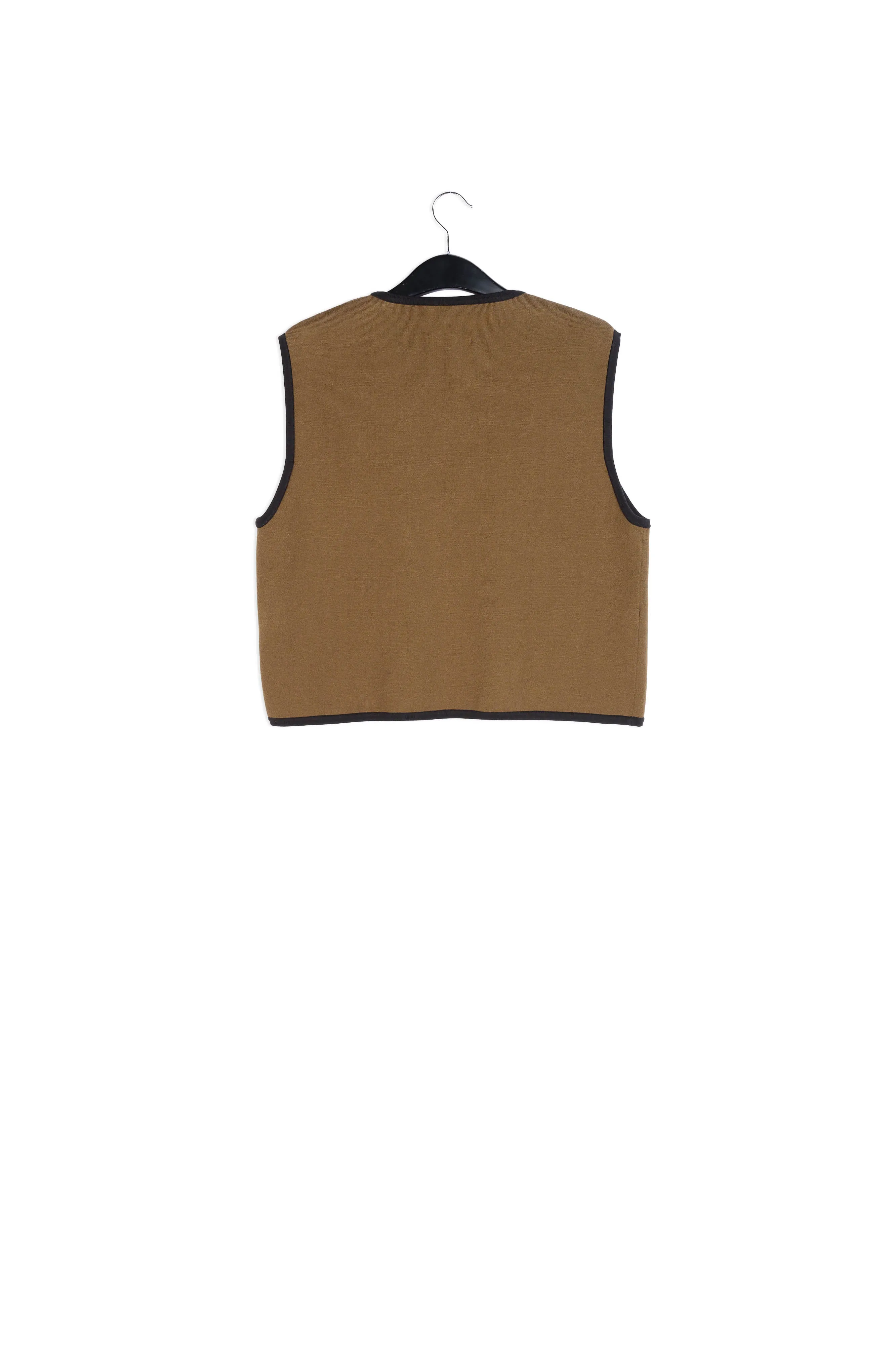 Khaki sleeveless knit jacket