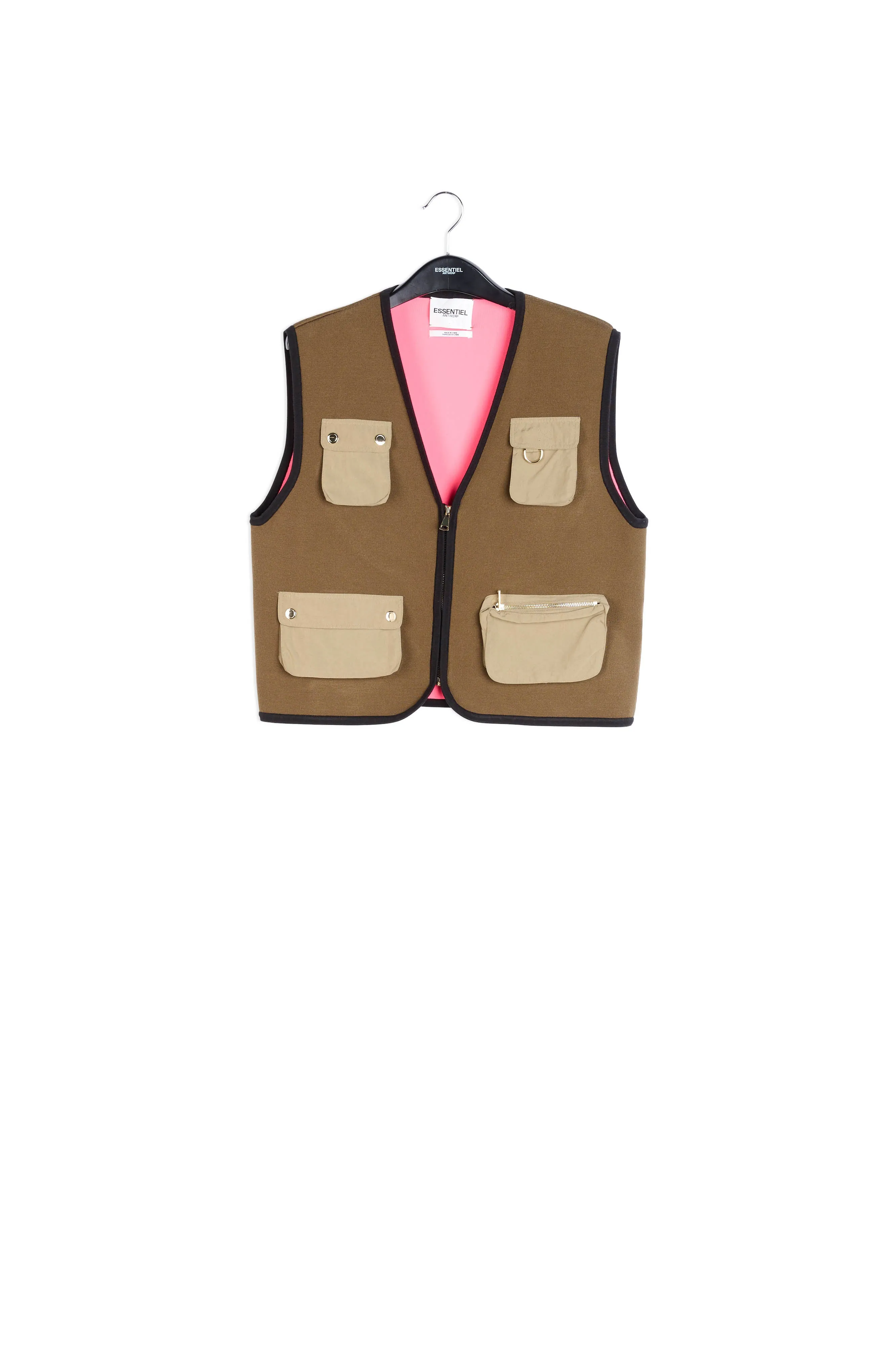 Khaki sleeveless knit jacket