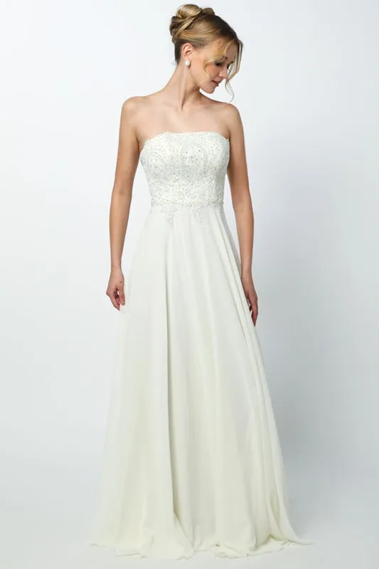 Long Lace Bodice Strapless Dress by Juliet 626