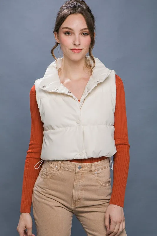 Love Tree PU Faux Leather puffer West With Snap Button