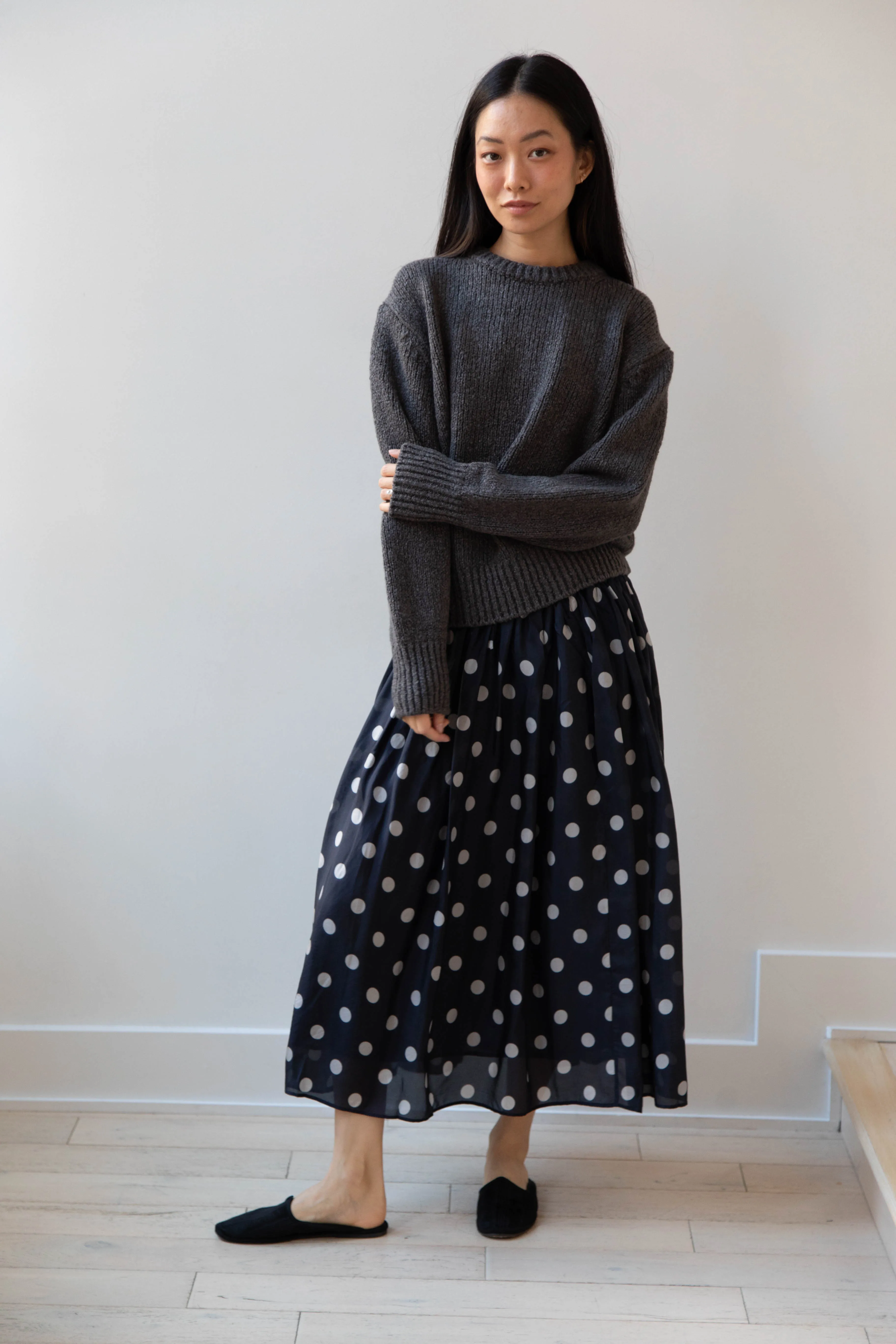 Maison de Soil | Silk Dot Skirt in Navy