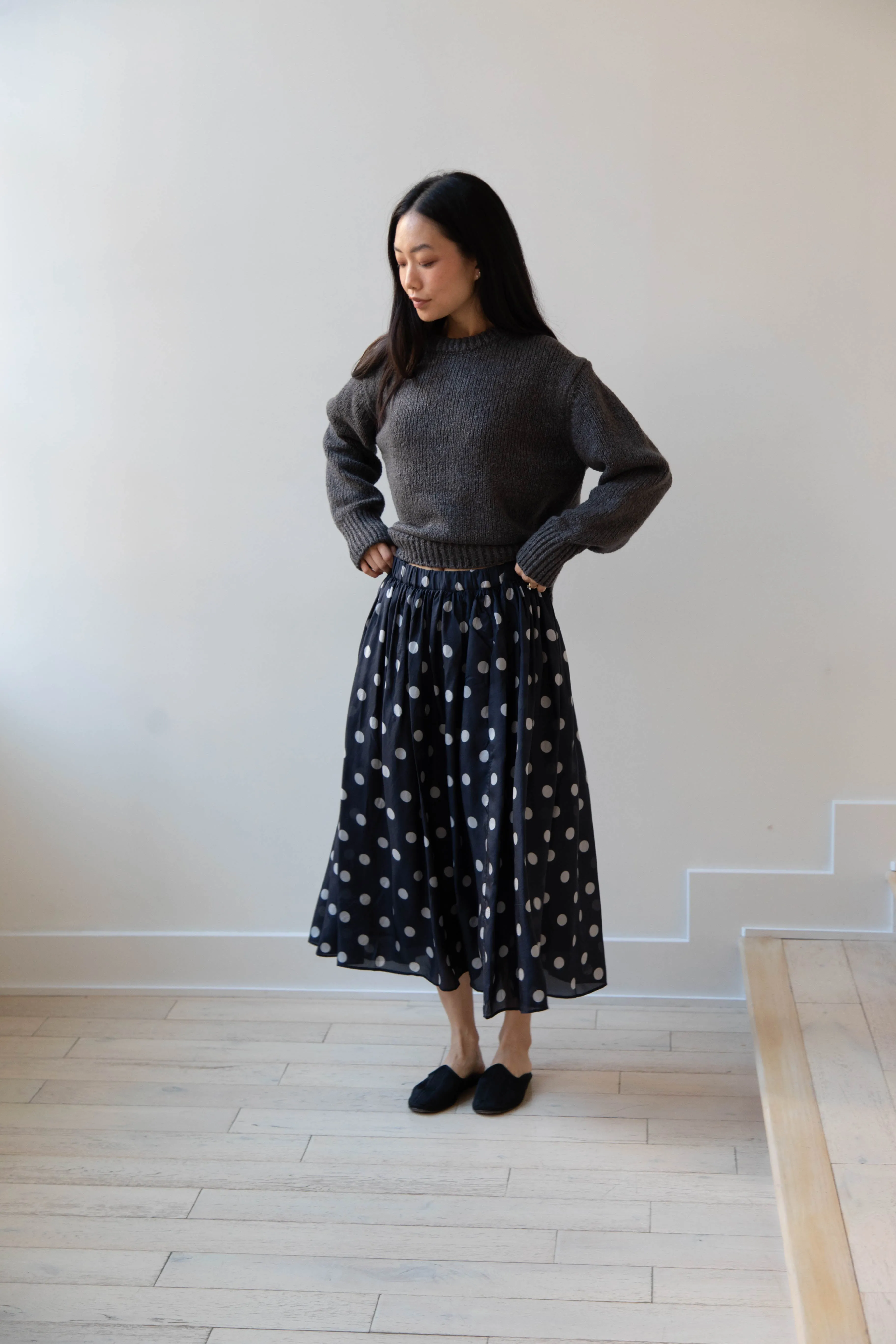 Maison de Soil | Silk Dot Skirt in Navy