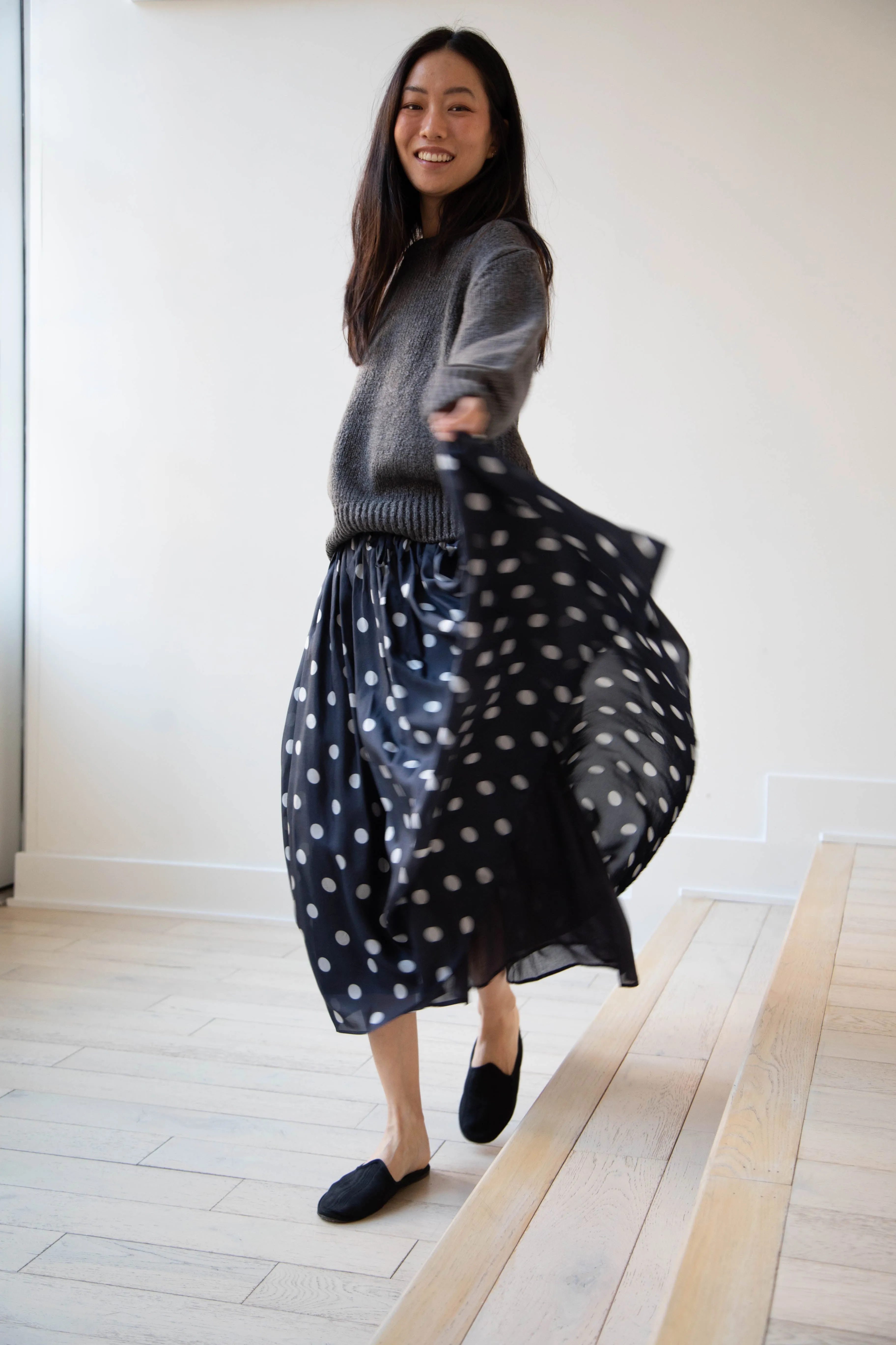 Maison de Soil | Silk Dot Skirt in Navy