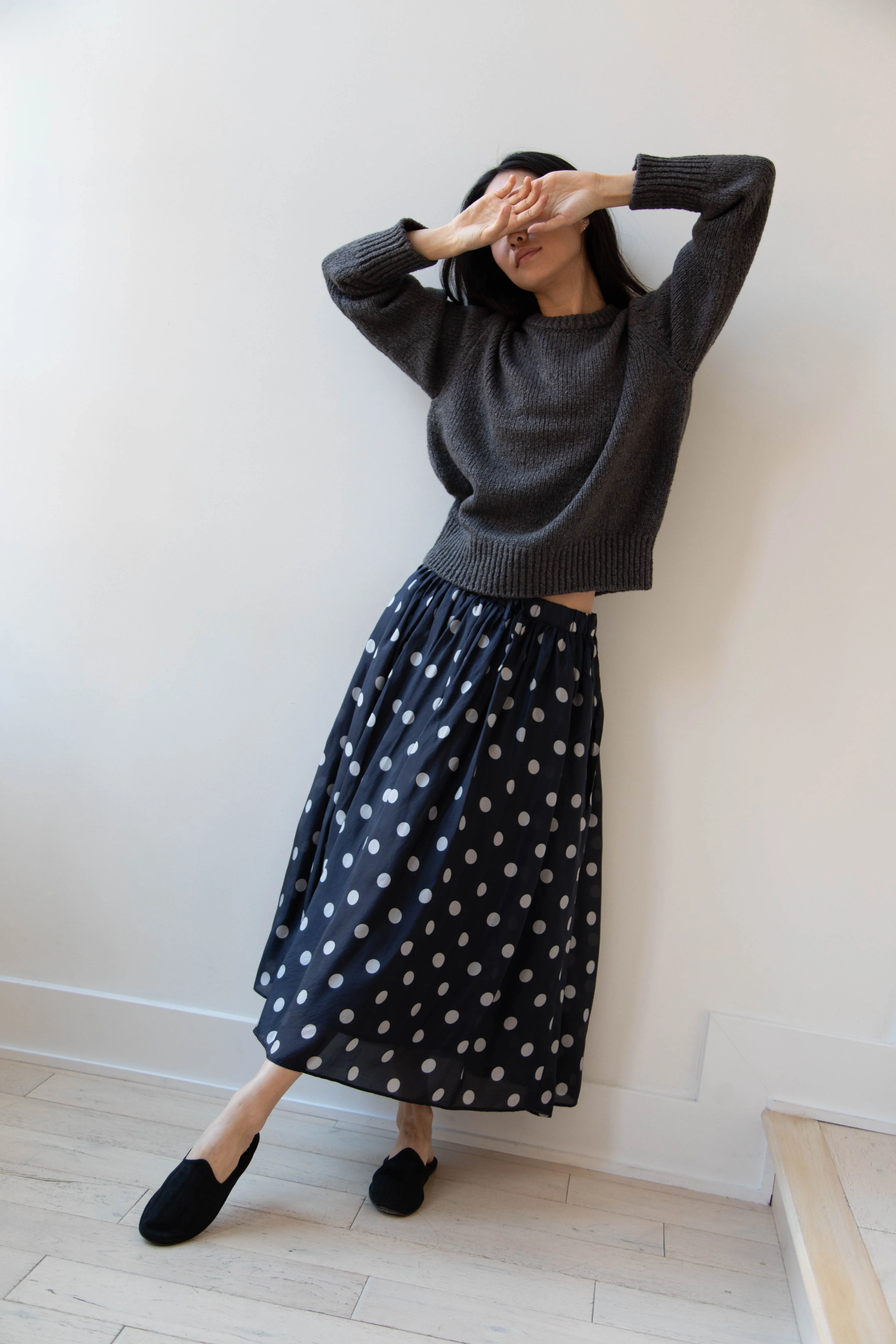 Maison de Soil | Silk Dot Skirt in Navy