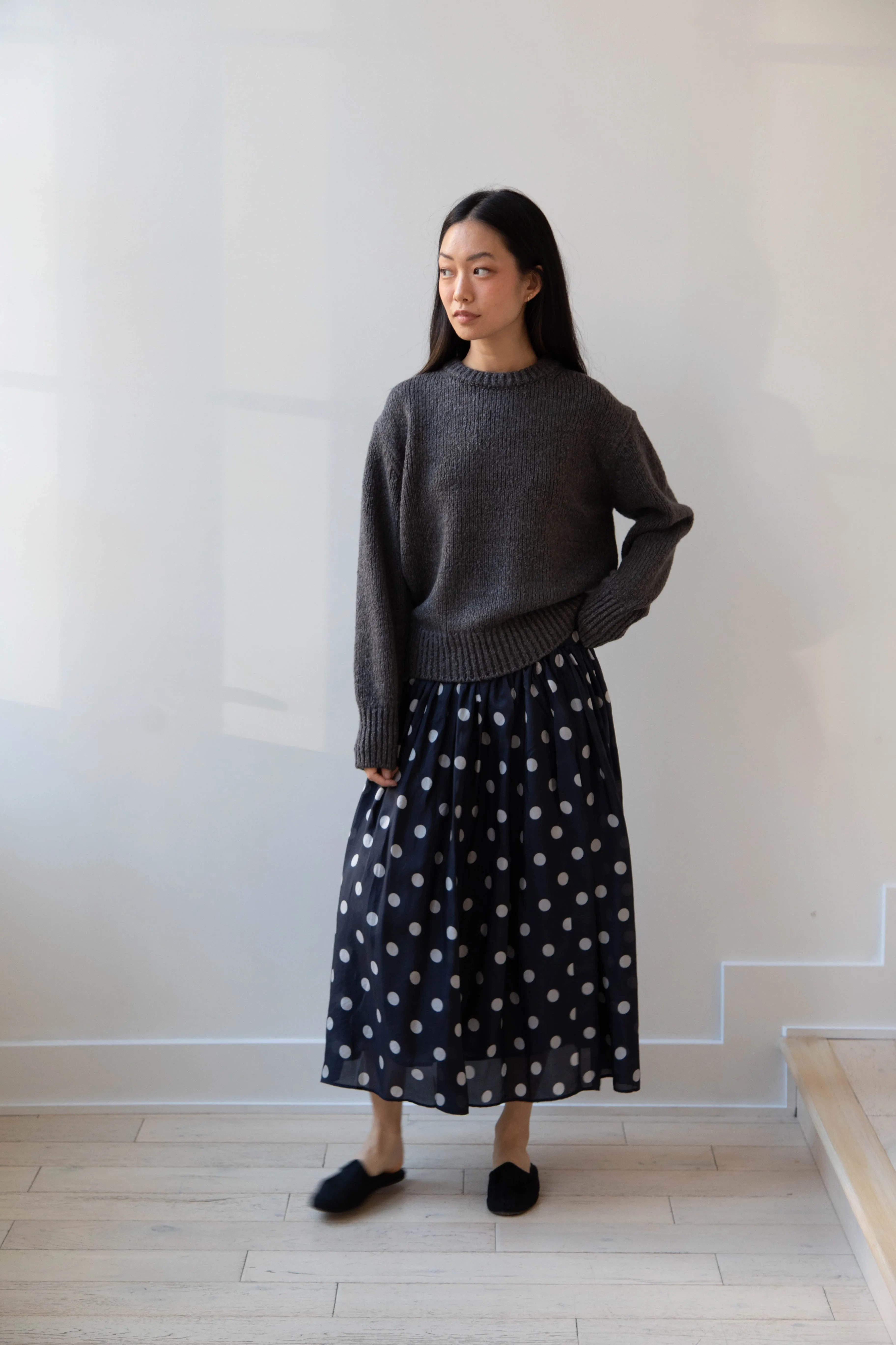 Maison de Soil | Silk Dot Skirt in Navy