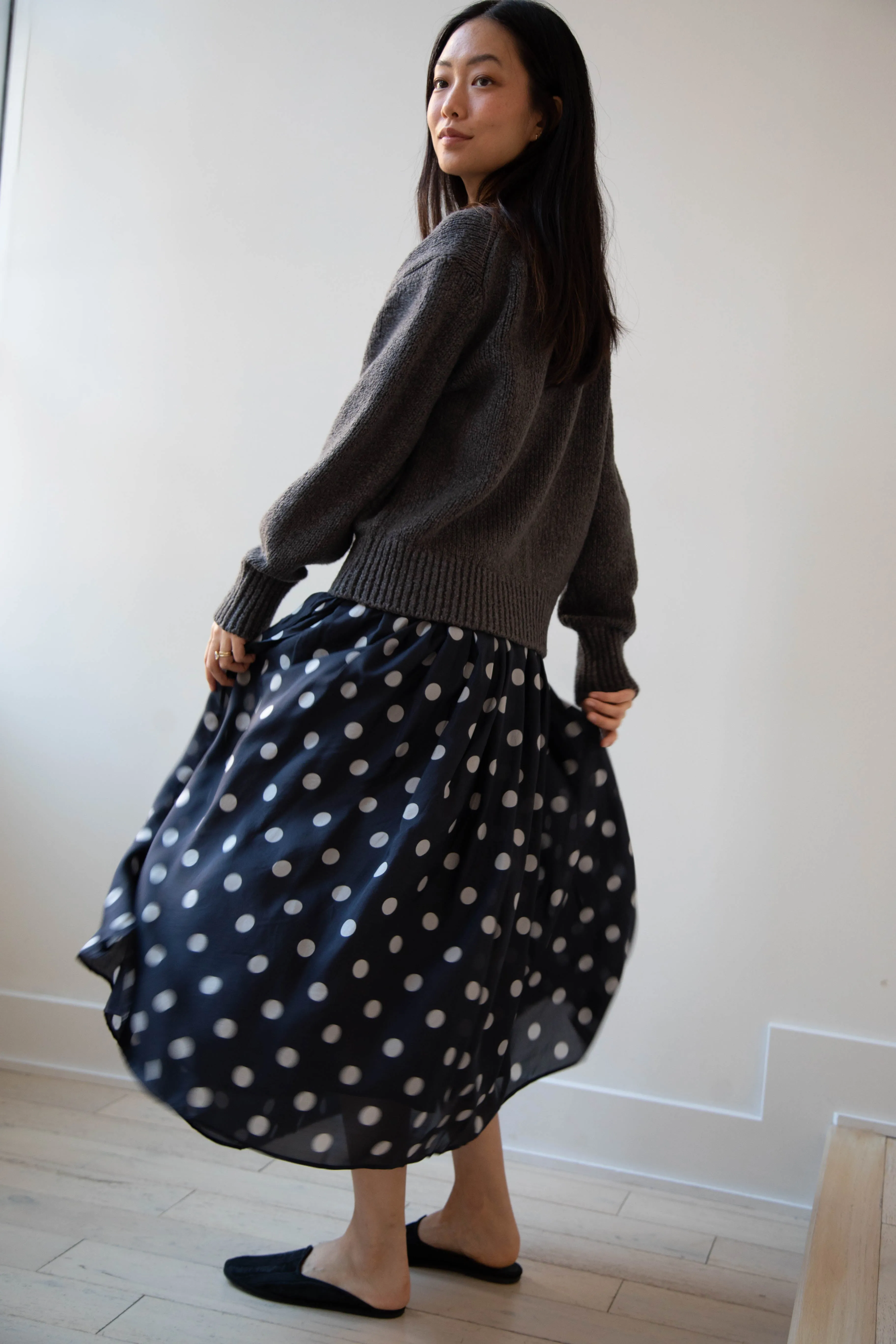Maison de Soil | Silk Dot Skirt in Navy