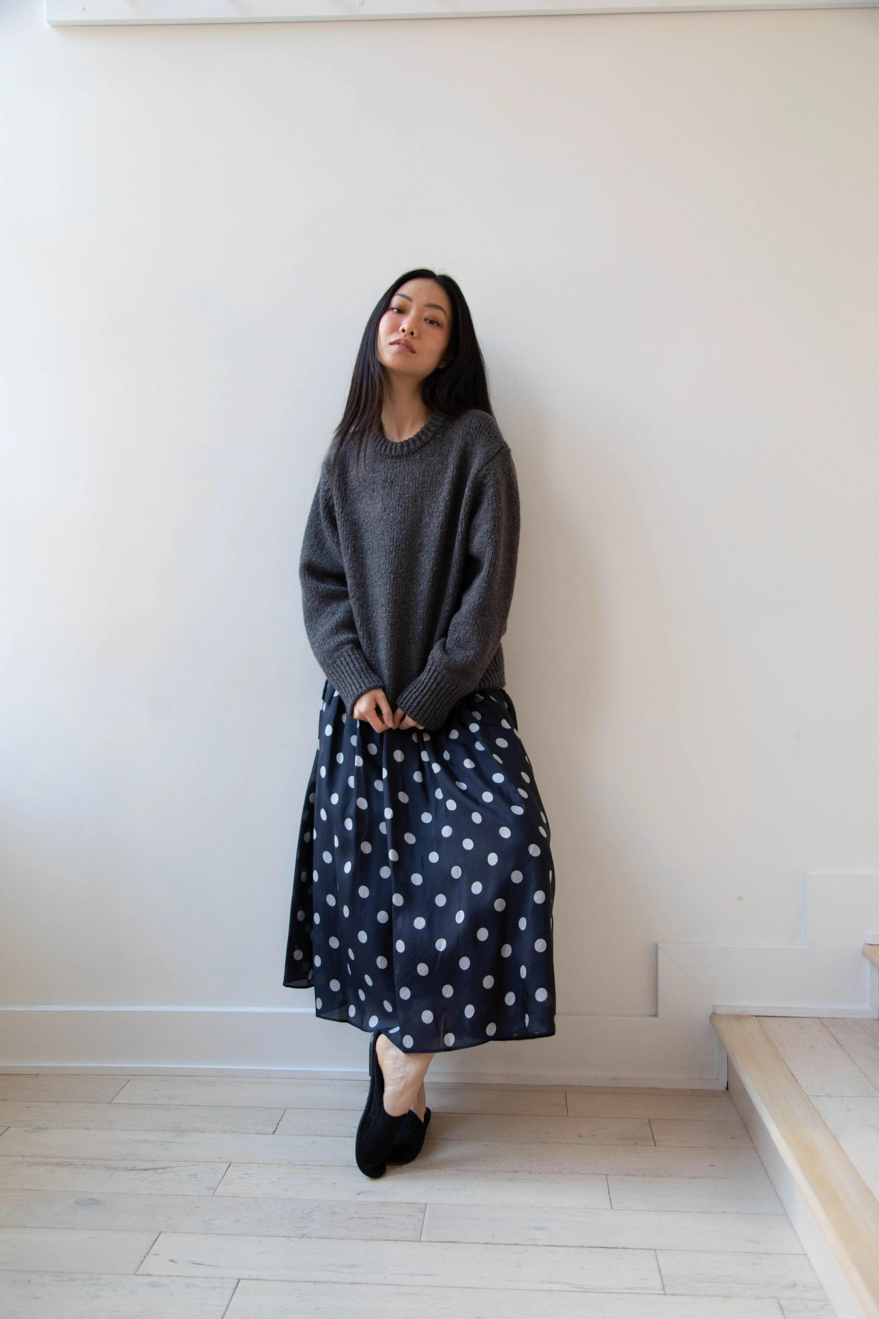 Maison de Soil | Silk Dot Skirt in Navy