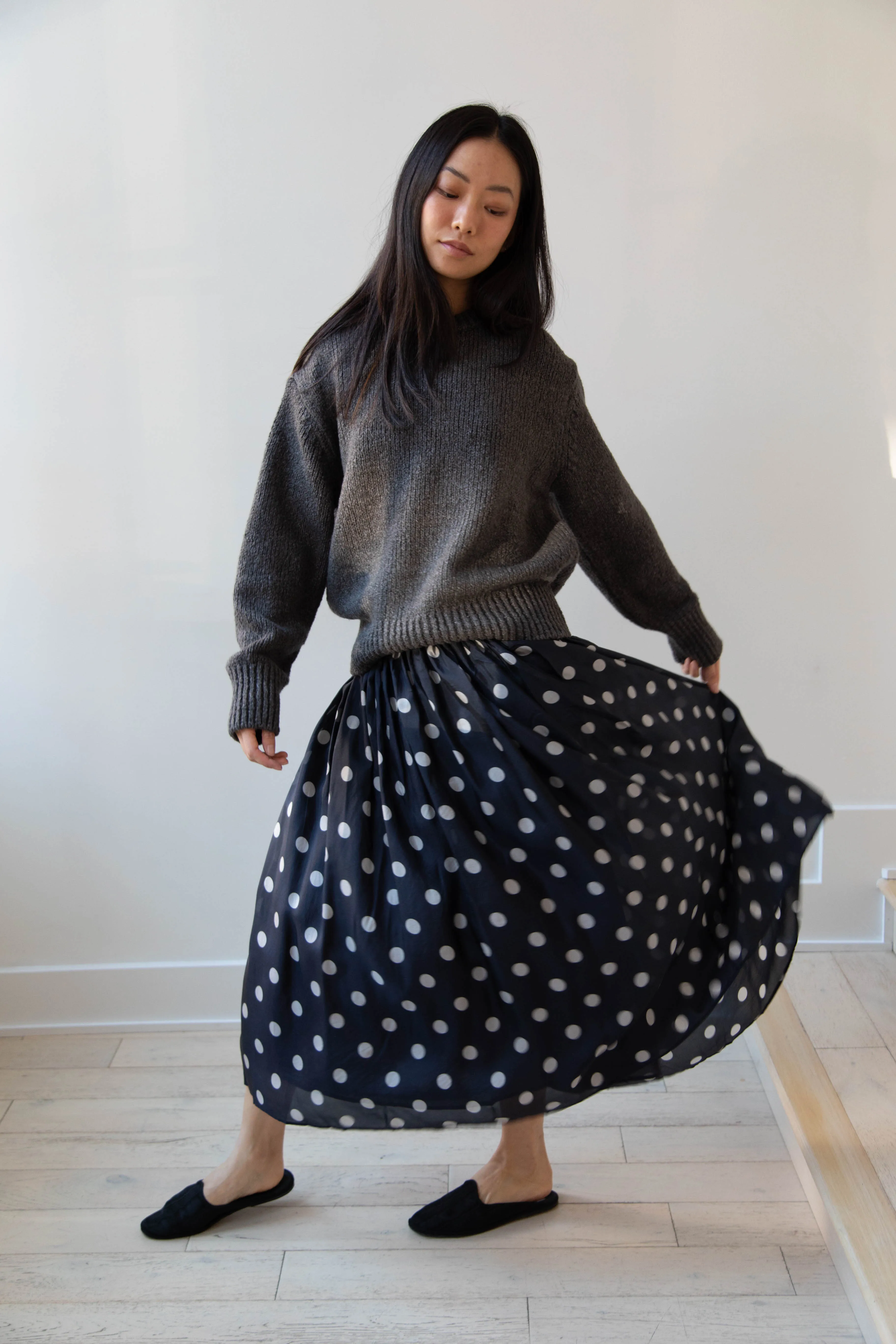 Maison de Soil | Silk Dot Skirt in Navy