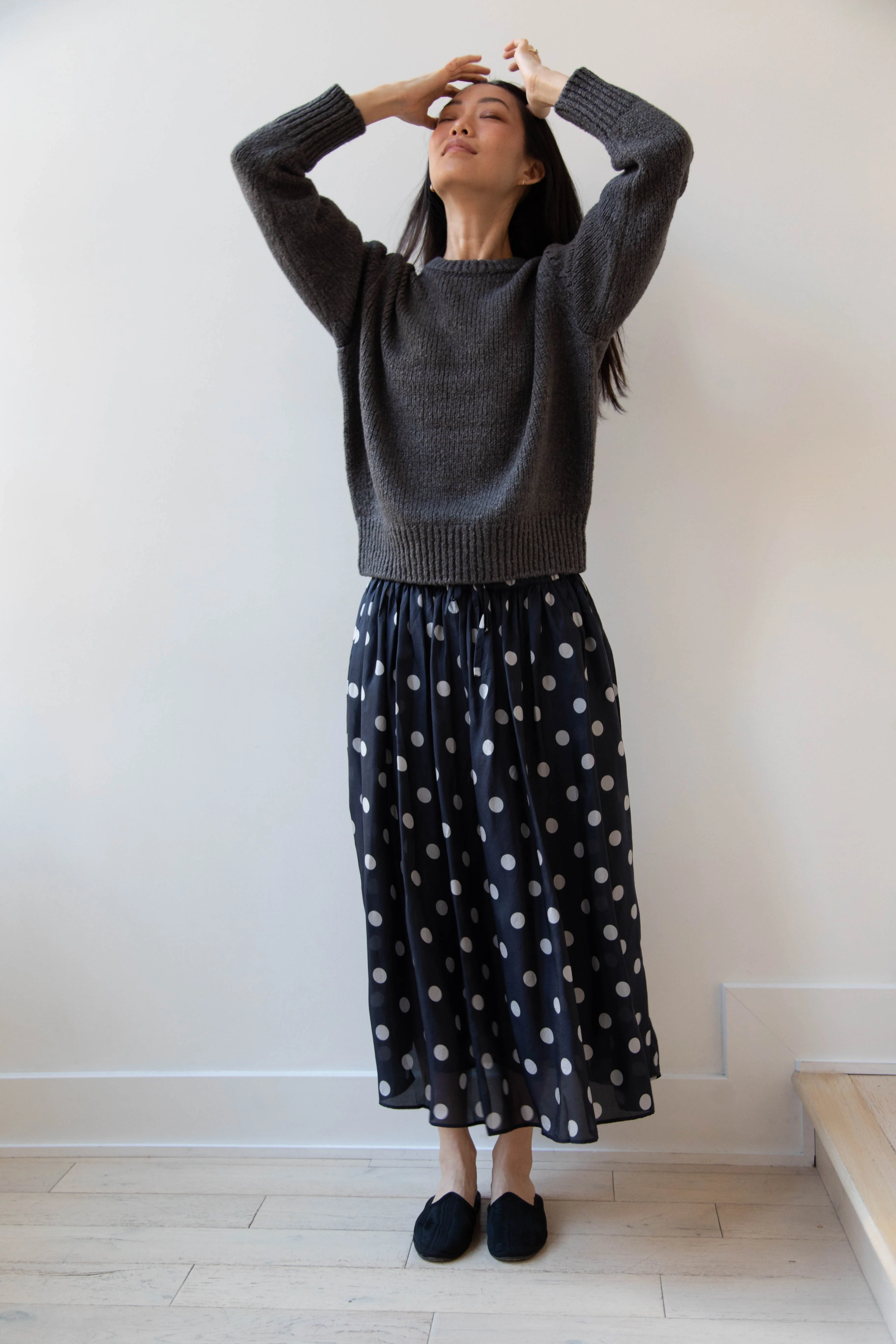 Maison de Soil | Silk Dot Skirt in Navy