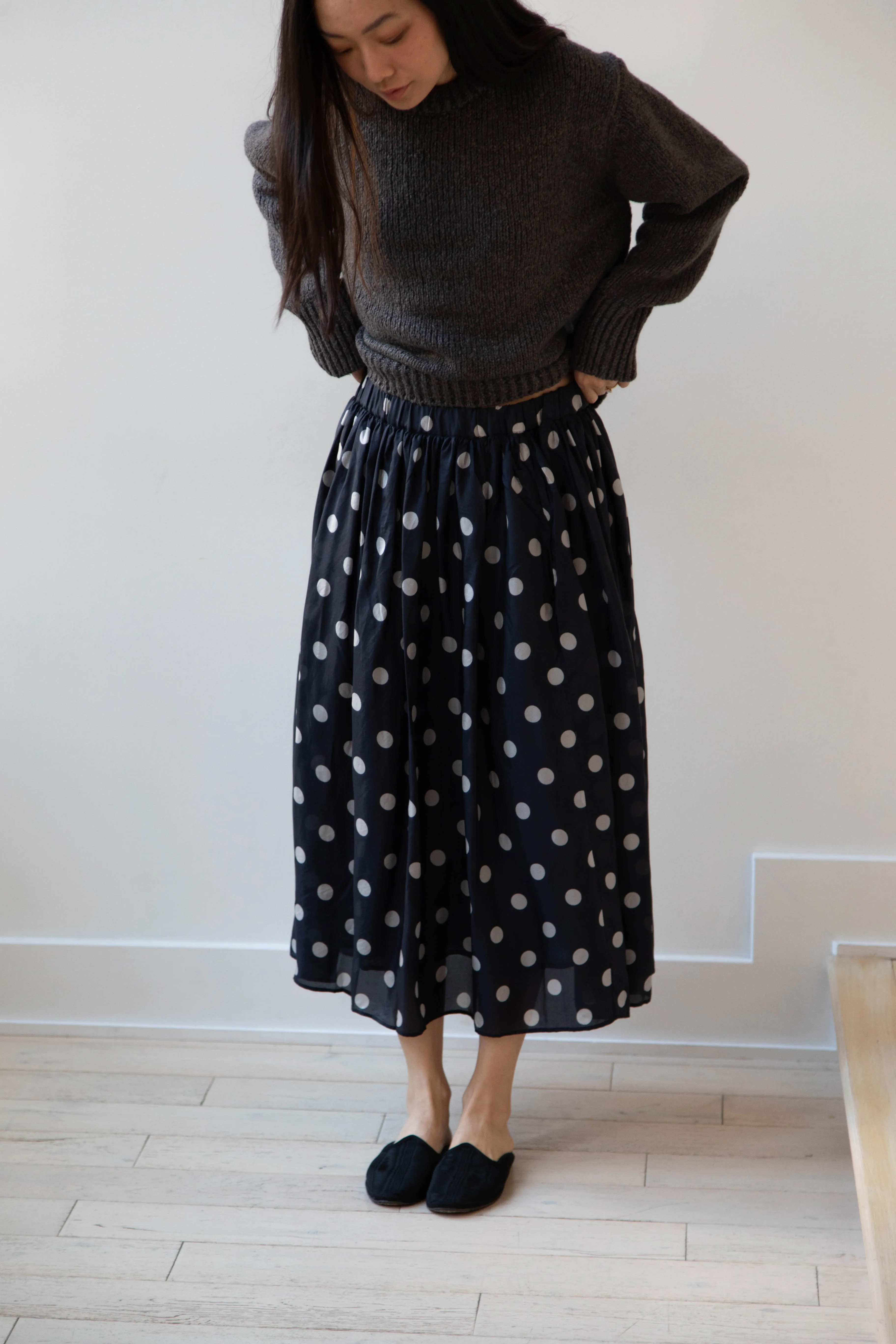 Maison de Soil | Silk Dot Skirt in Navy