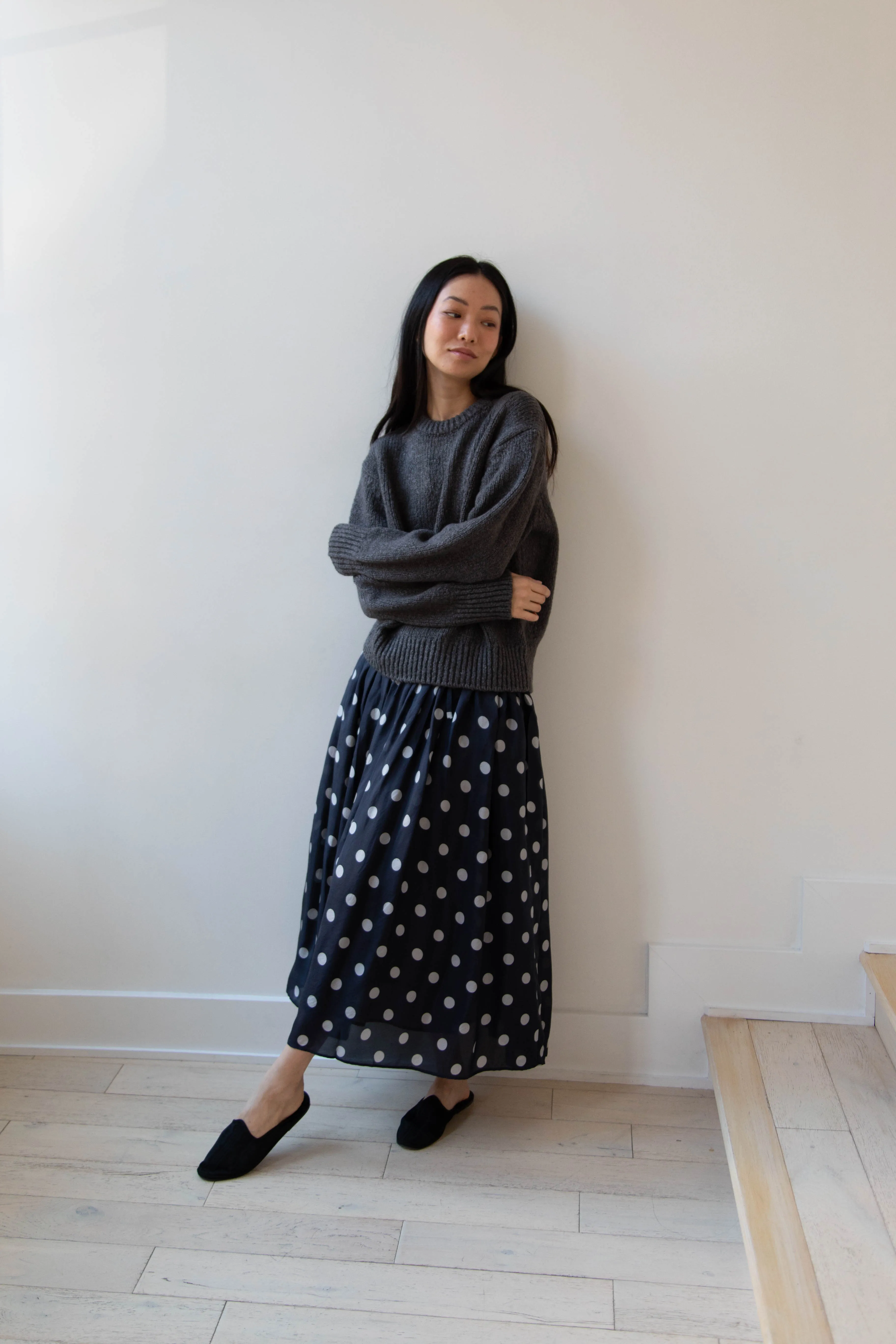 Maison de Soil | Silk Dot Skirt in Navy