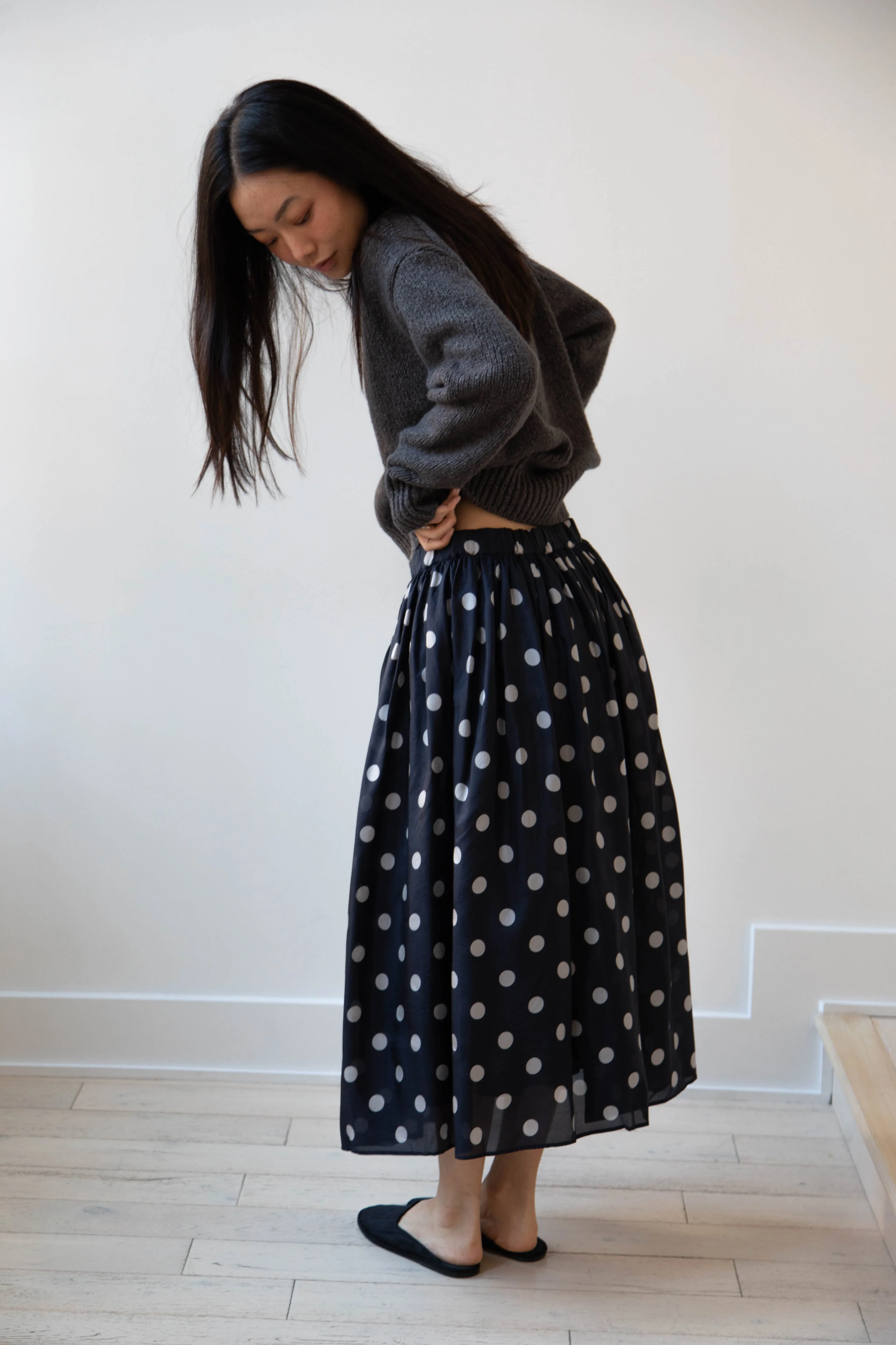 Maison de Soil | Silk Dot Skirt in Navy