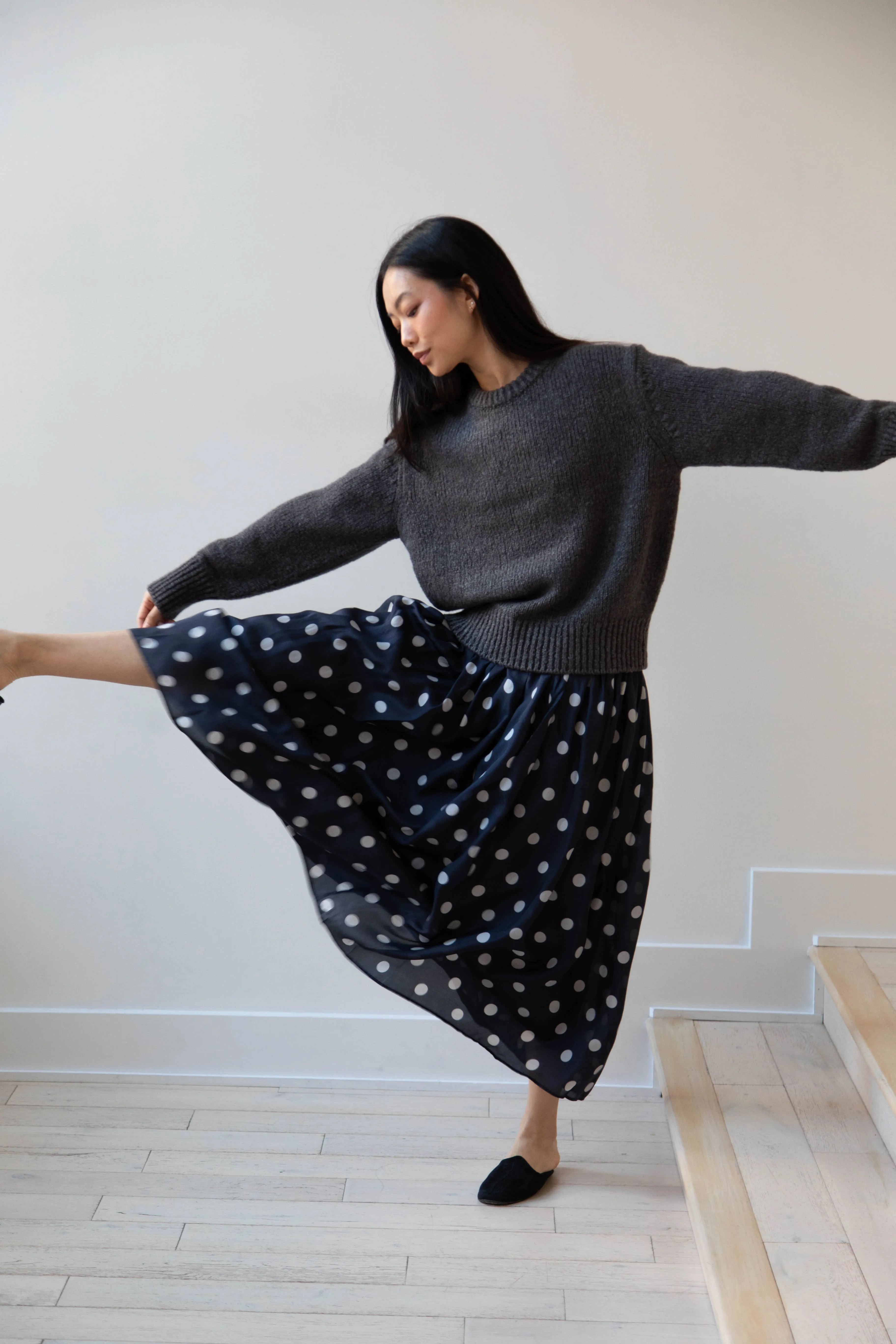 Maison de Soil | Silk Dot Skirt in Navy
