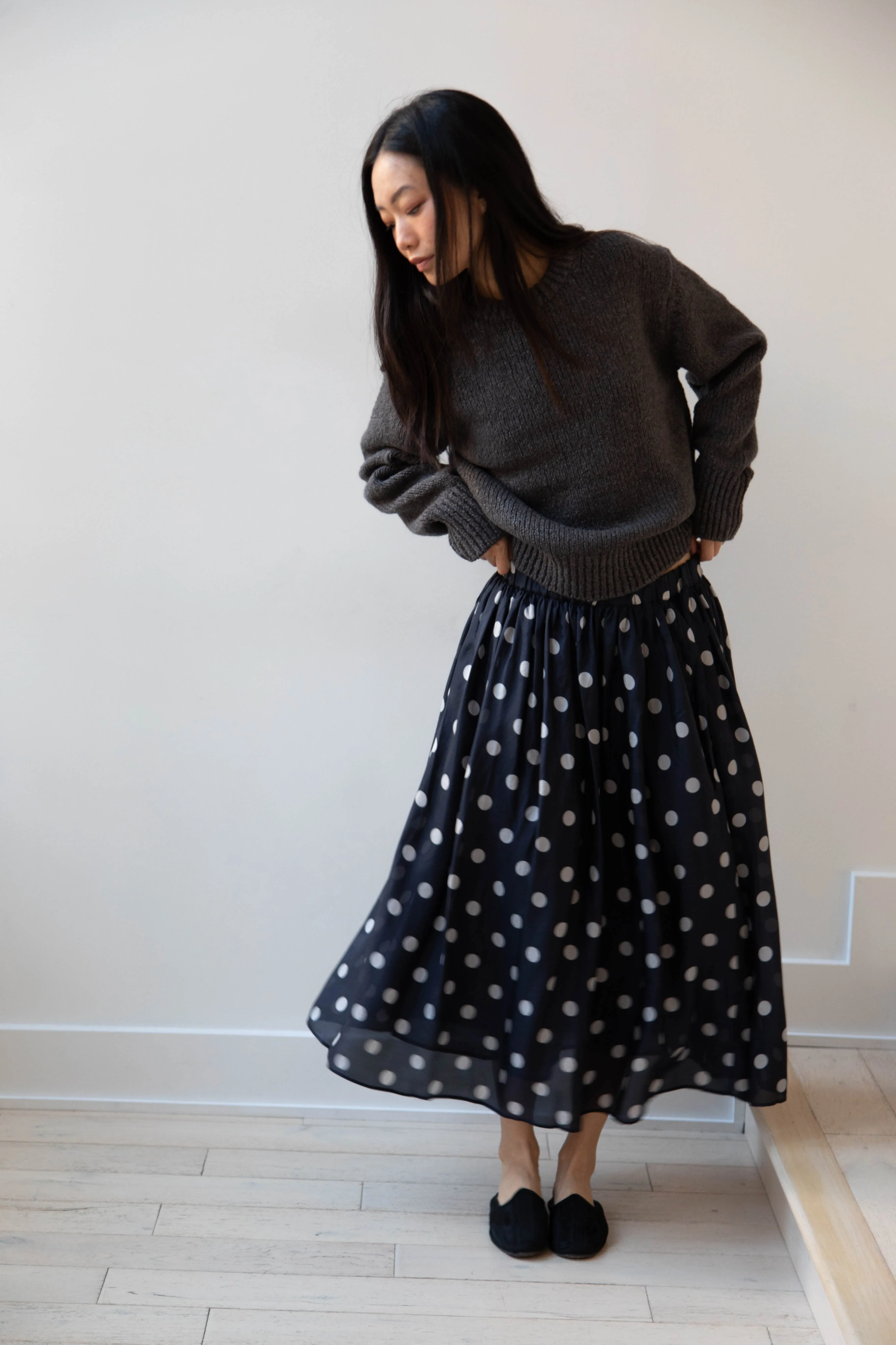 Maison de Soil | Silk Dot Skirt in Navy