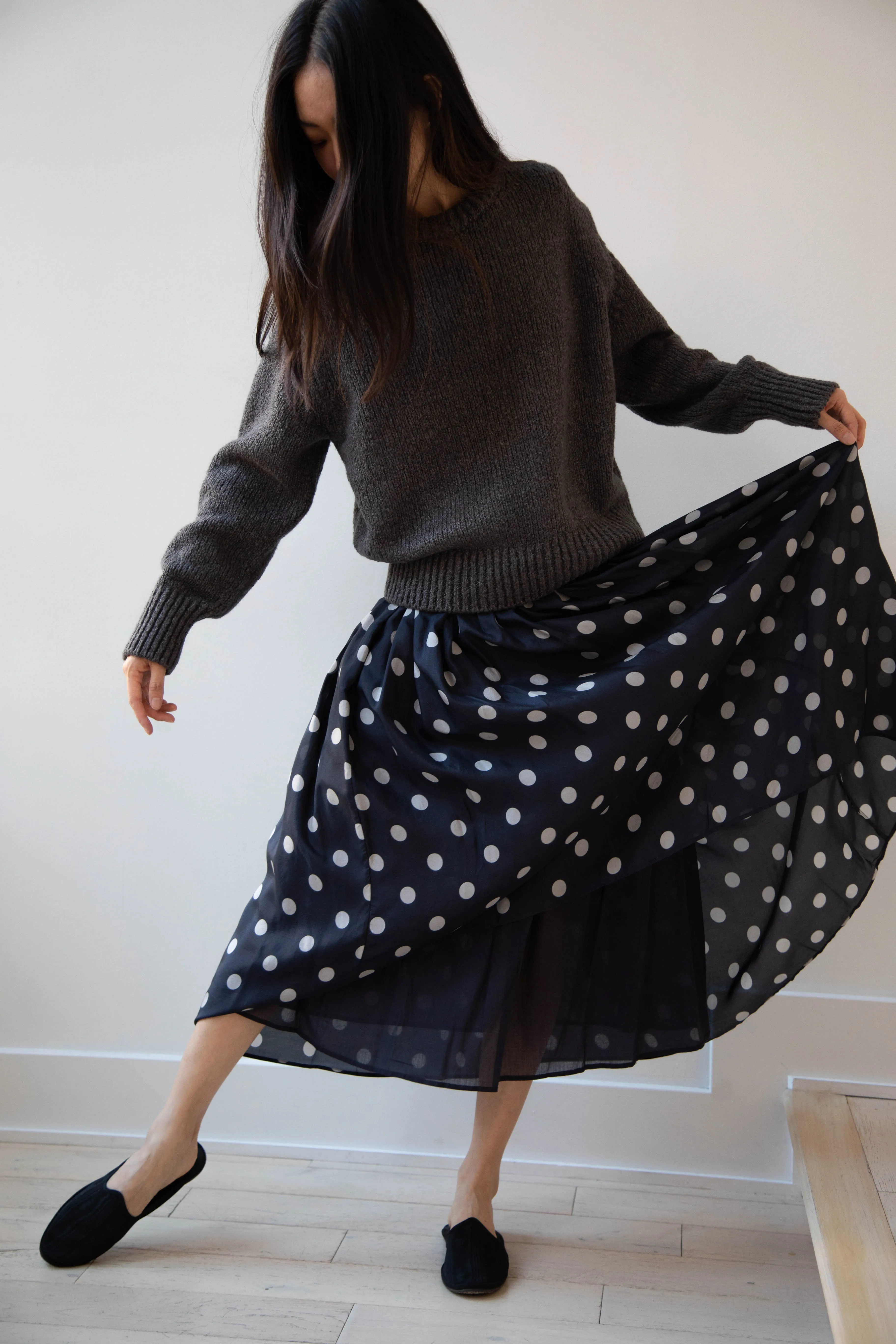 Maison de Soil | Silk Dot Skirt in Navy