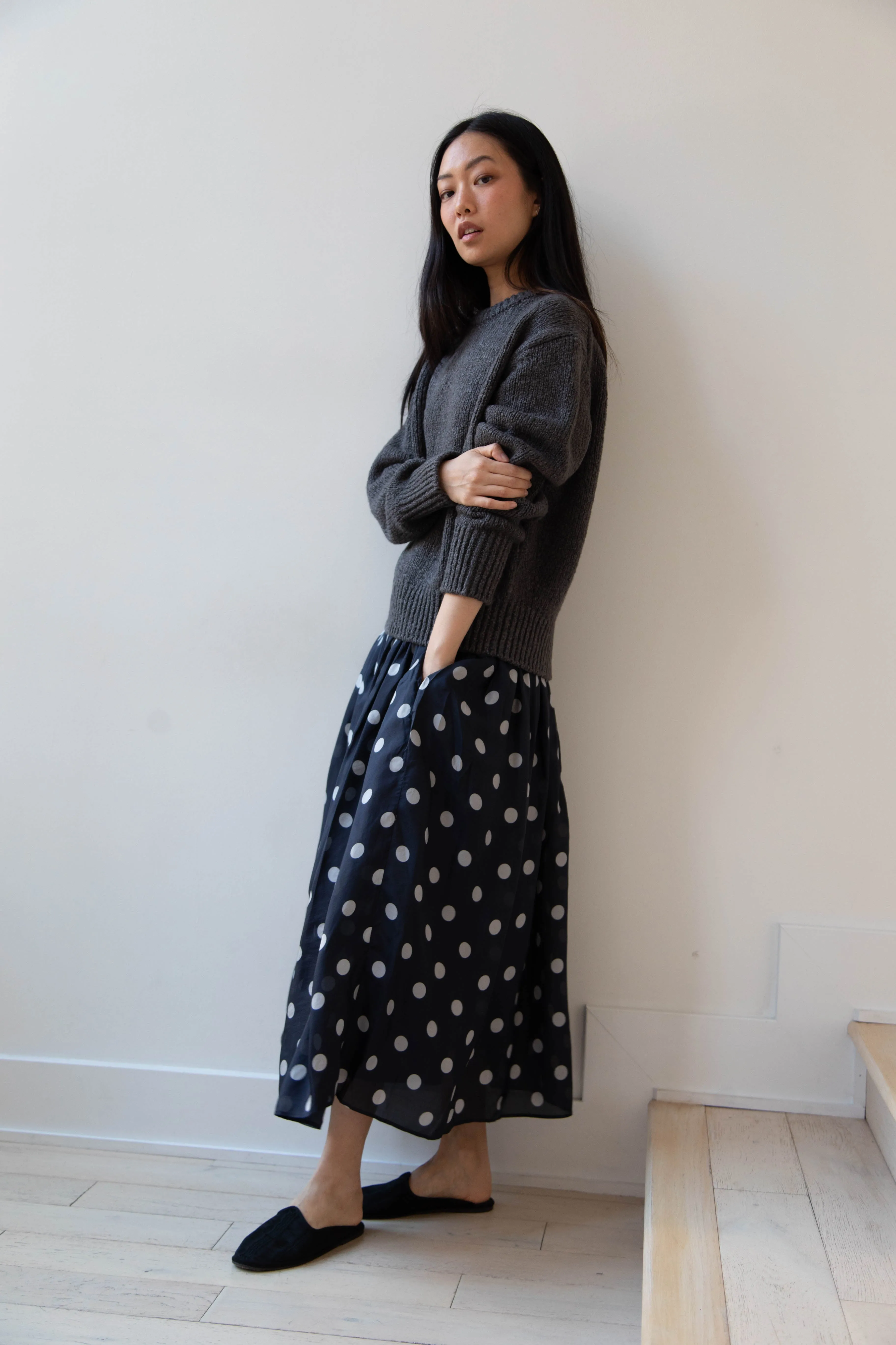 Maison de Soil | Silk Dot Skirt in Navy