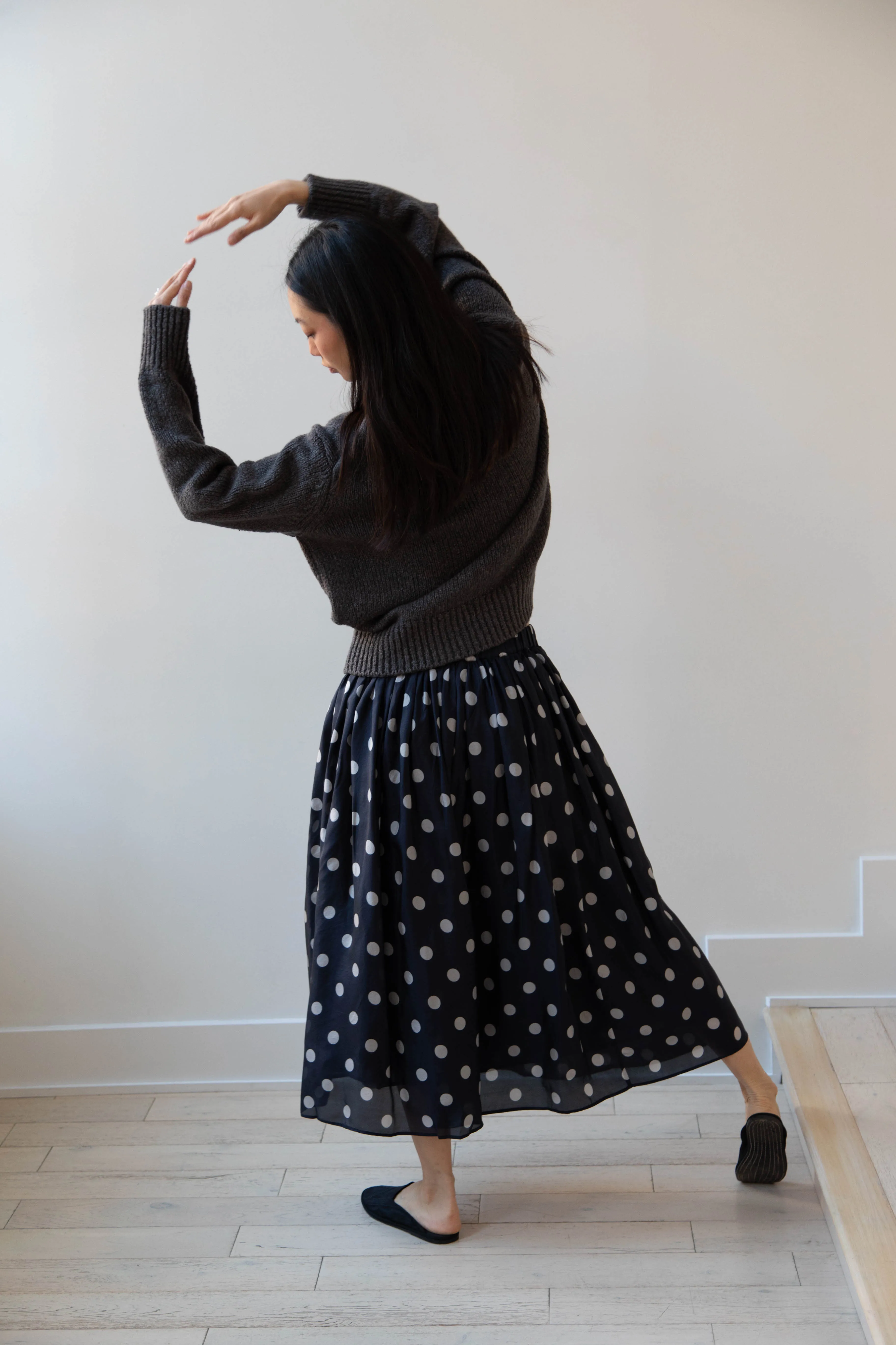 Maison de Soil | Silk Dot Skirt in Navy