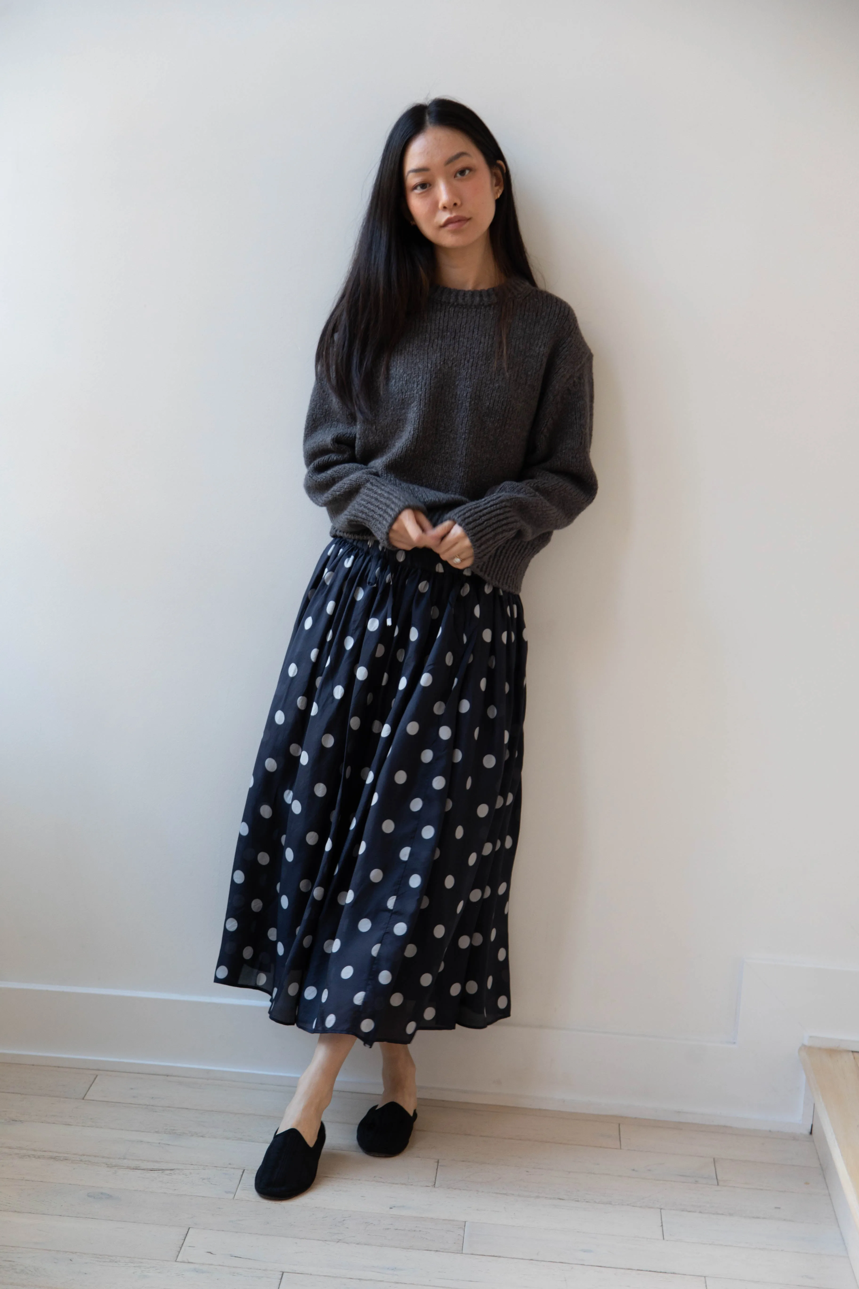 Maison de Soil | Silk Dot Skirt in Navy