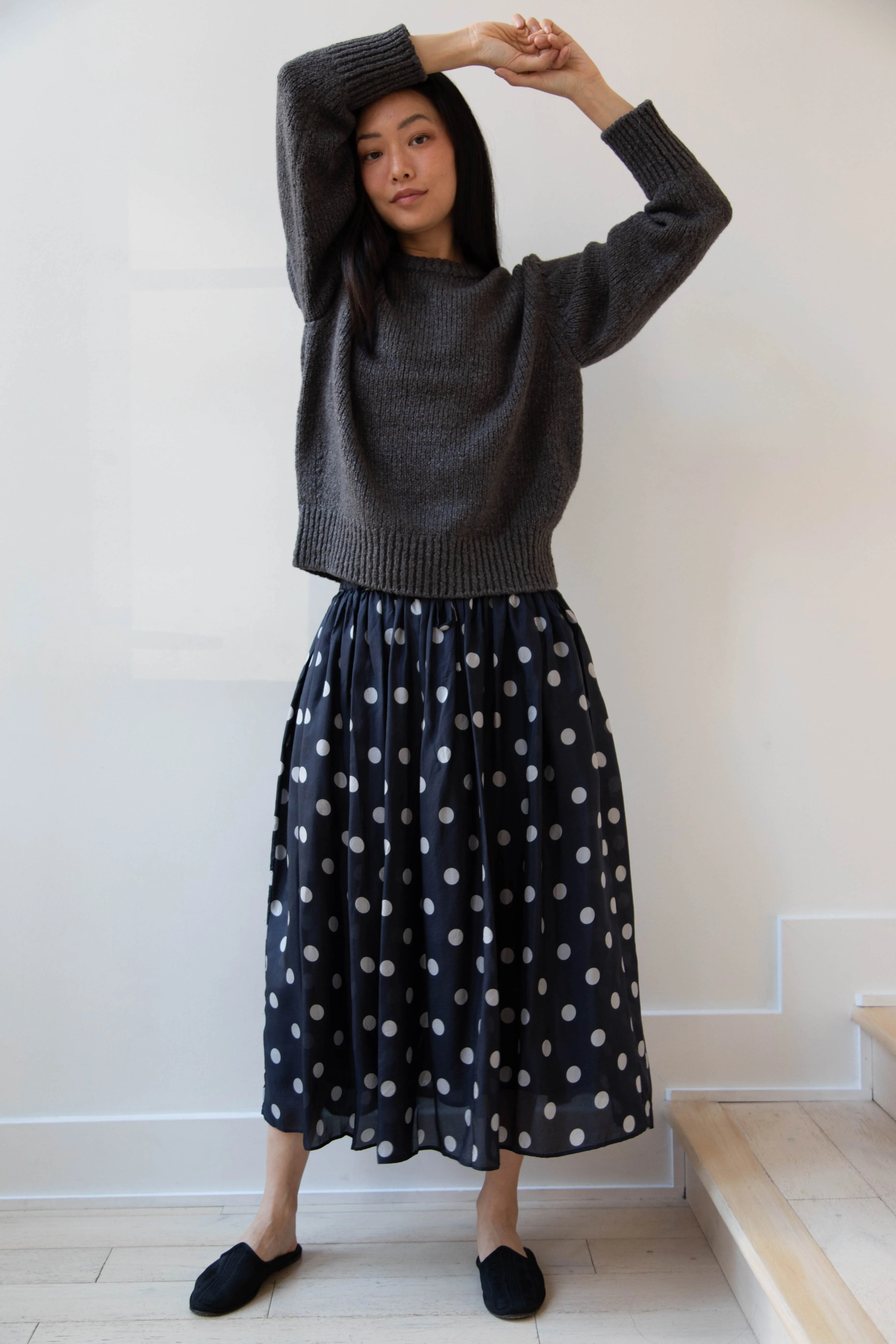 Maison de Soil | Silk Dot Skirt in Navy
