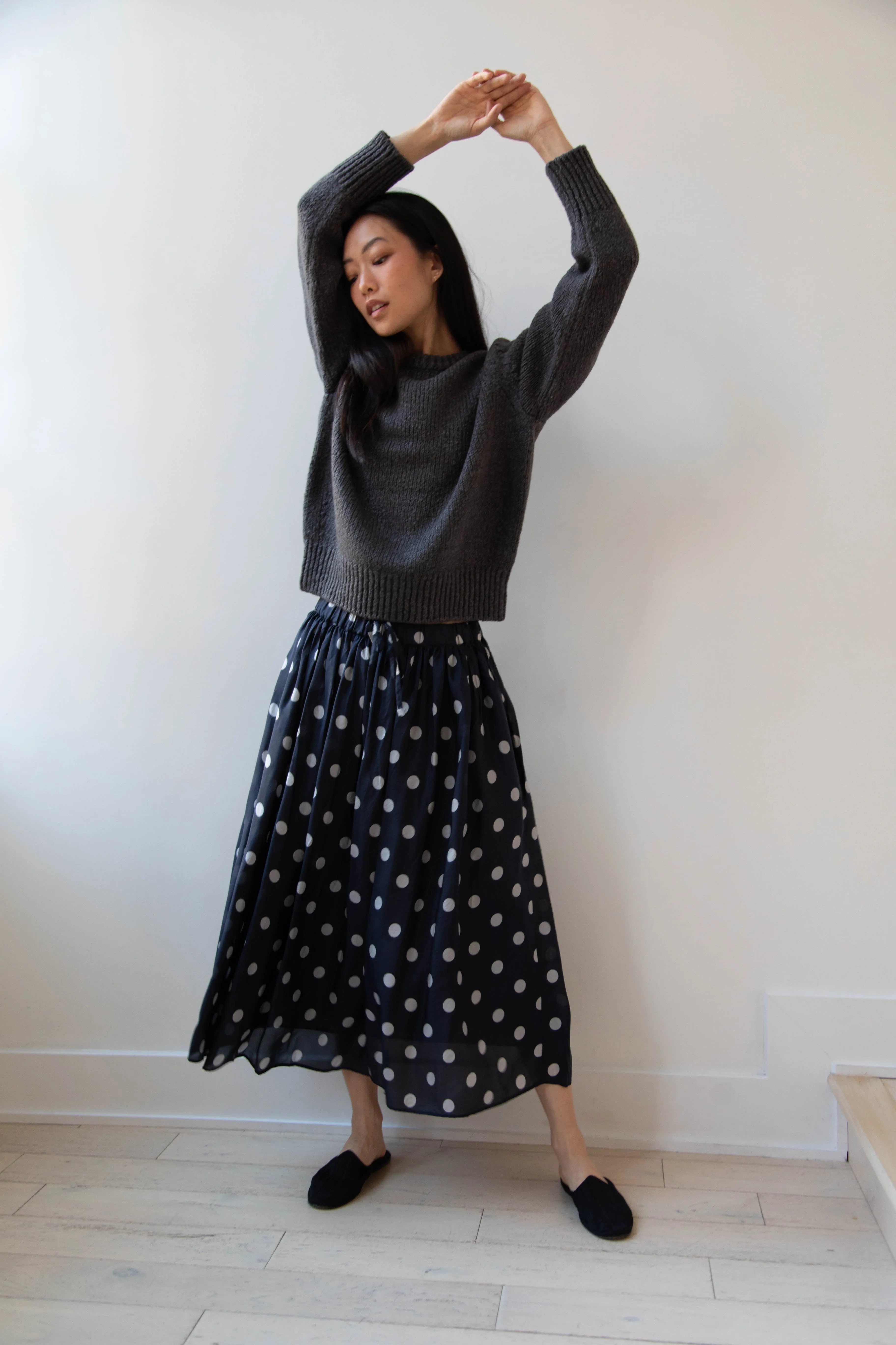 Maison de Soil | Silk Dot Skirt in Navy