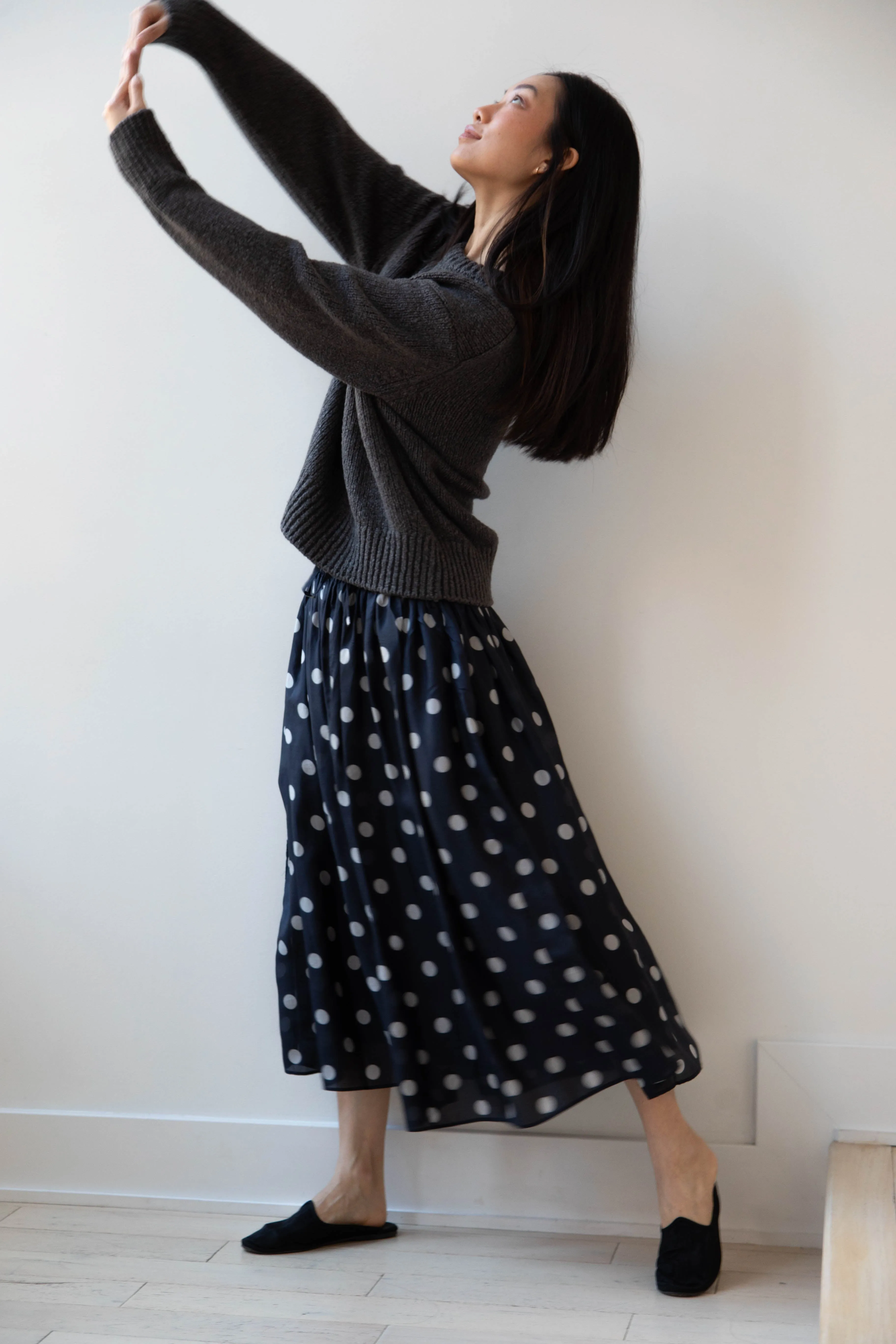 Maison de Soil | Silk Dot Skirt in Navy