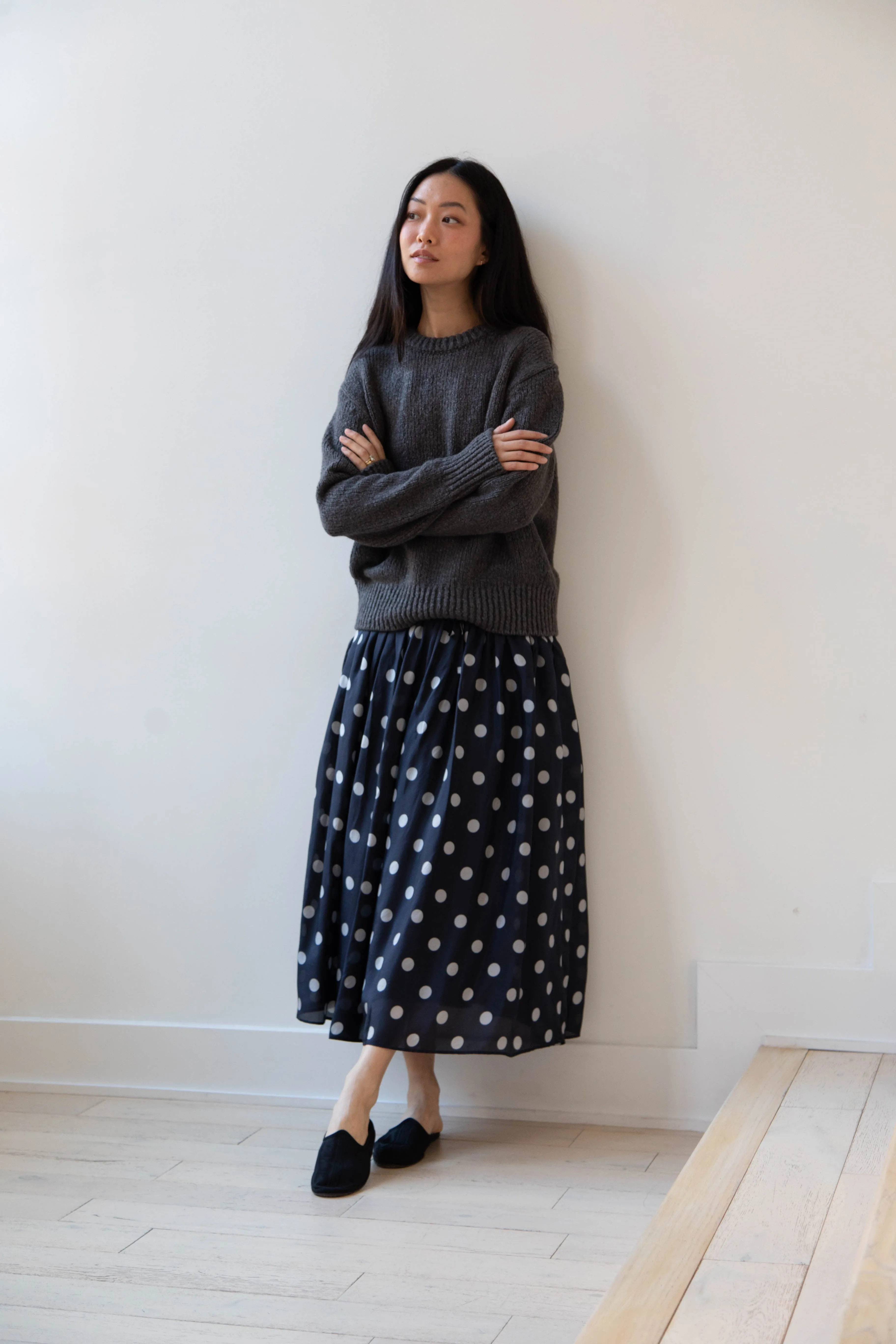 Maison de Soil | Silk Dot Skirt in Navy