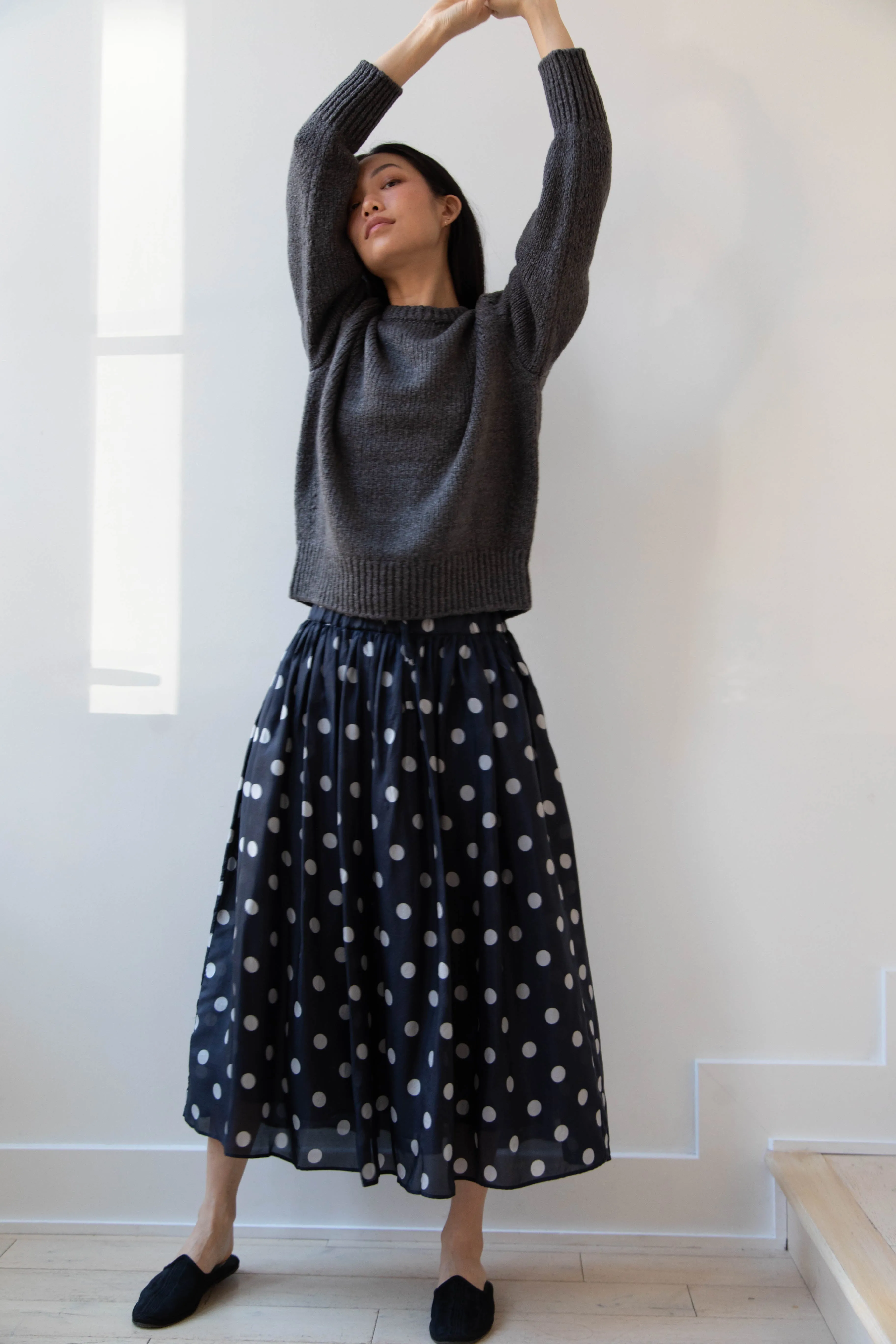 Maison de Soil | Silk Dot Skirt in Navy