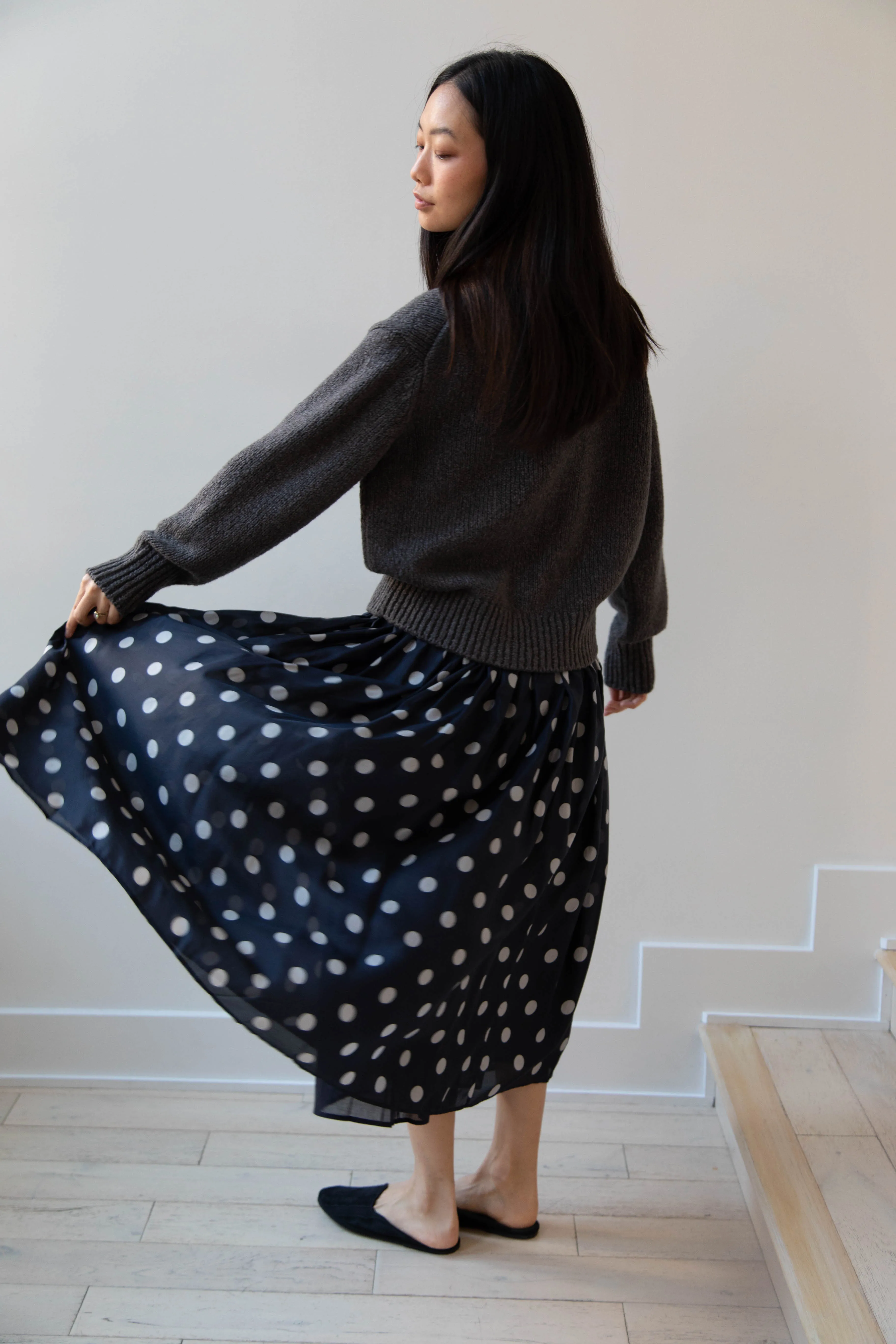 Maison de Soil | Silk Dot Skirt in Navy