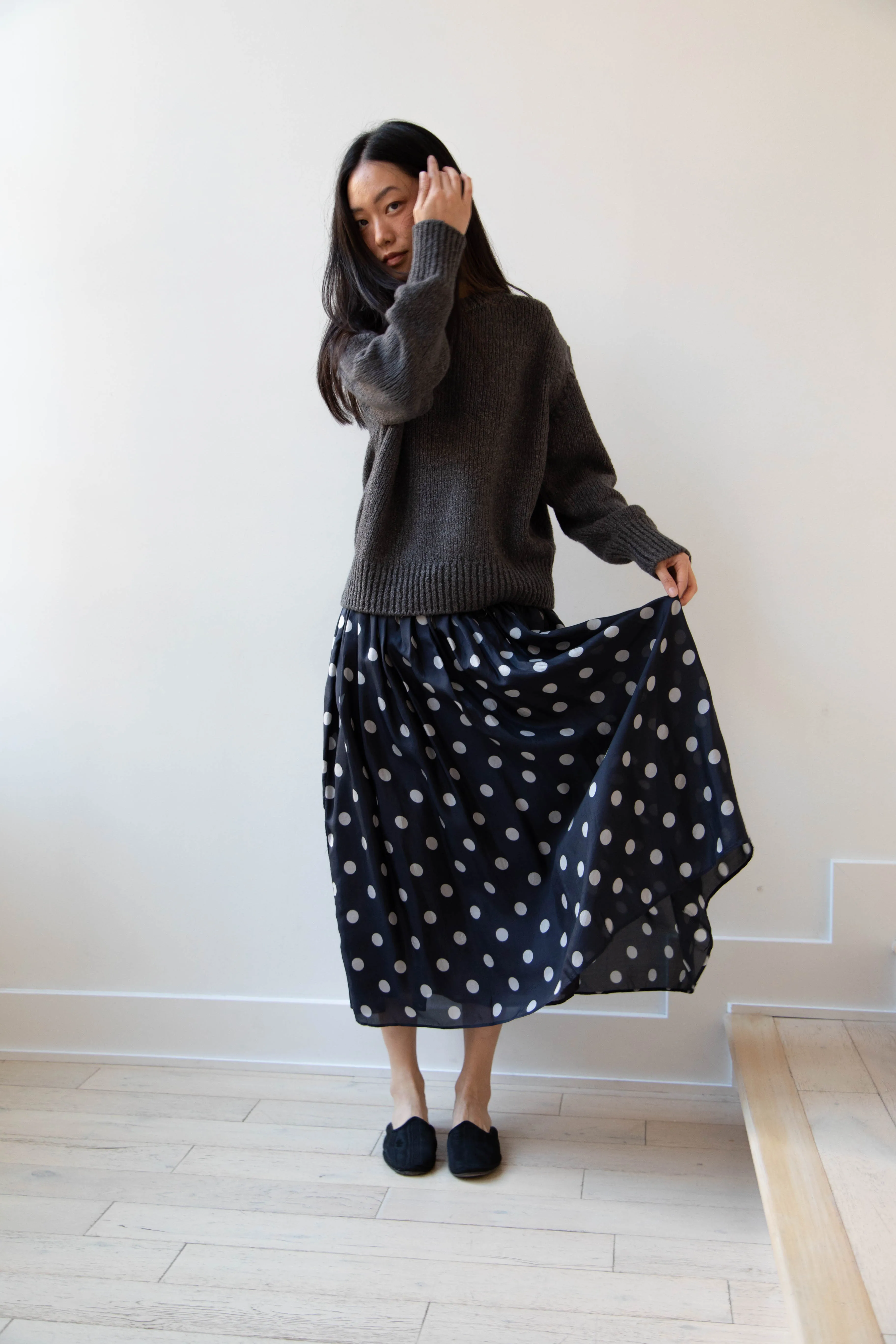 Maison de Soil | Silk Dot Skirt in Navy