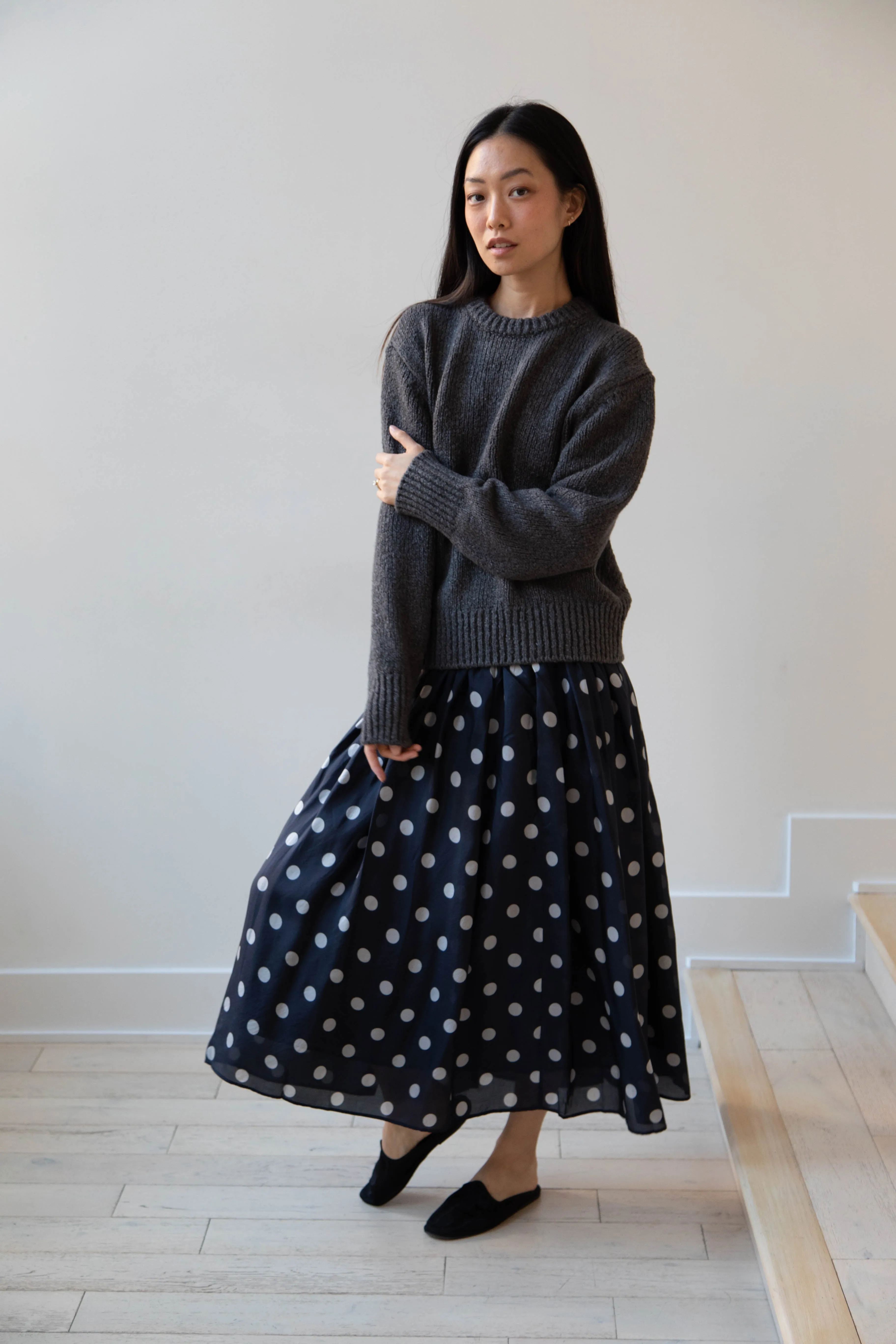 Maison de Soil | Silk Dot Skirt in Navy