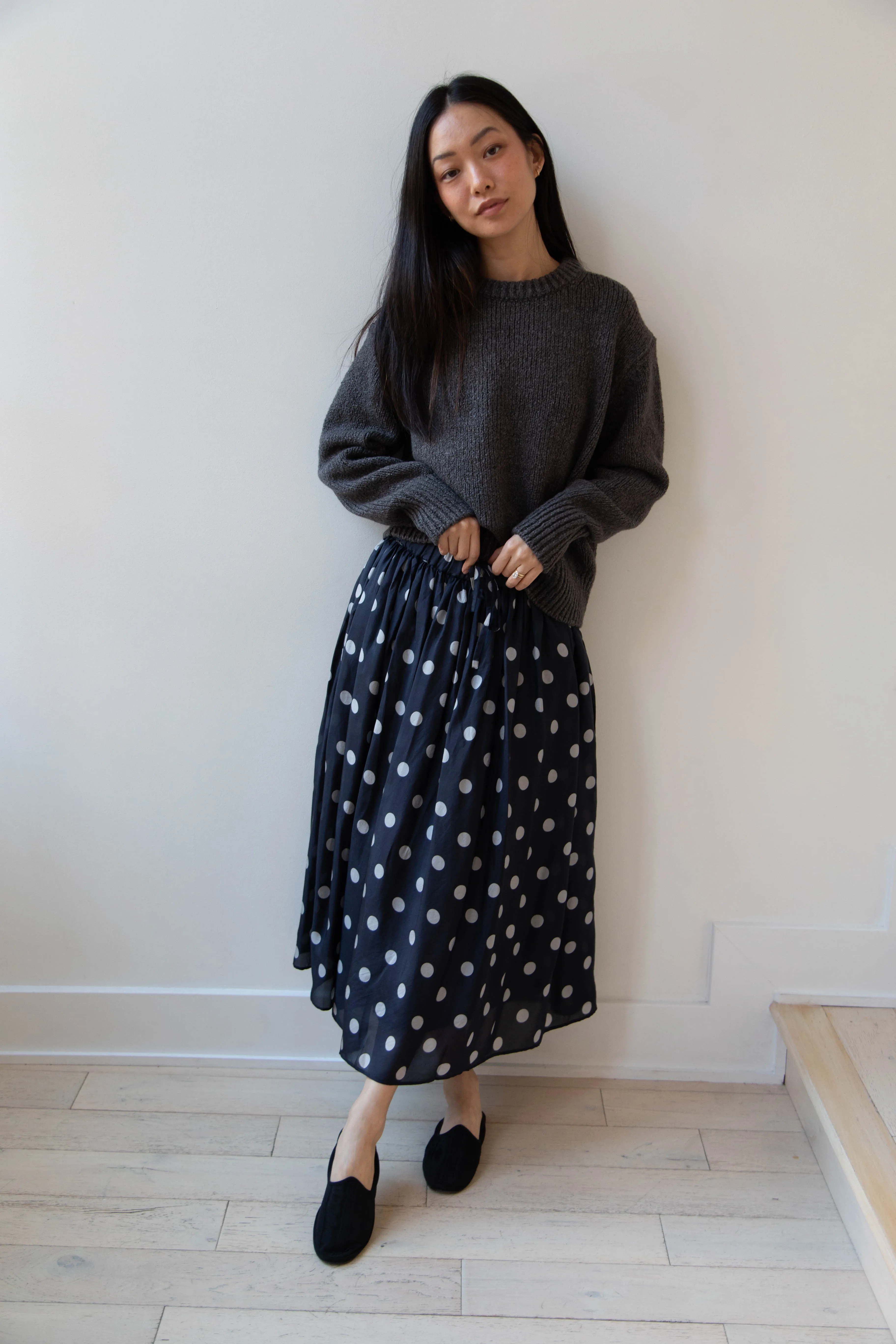 Maison de Soil | Silk Dot Skirt in Navy